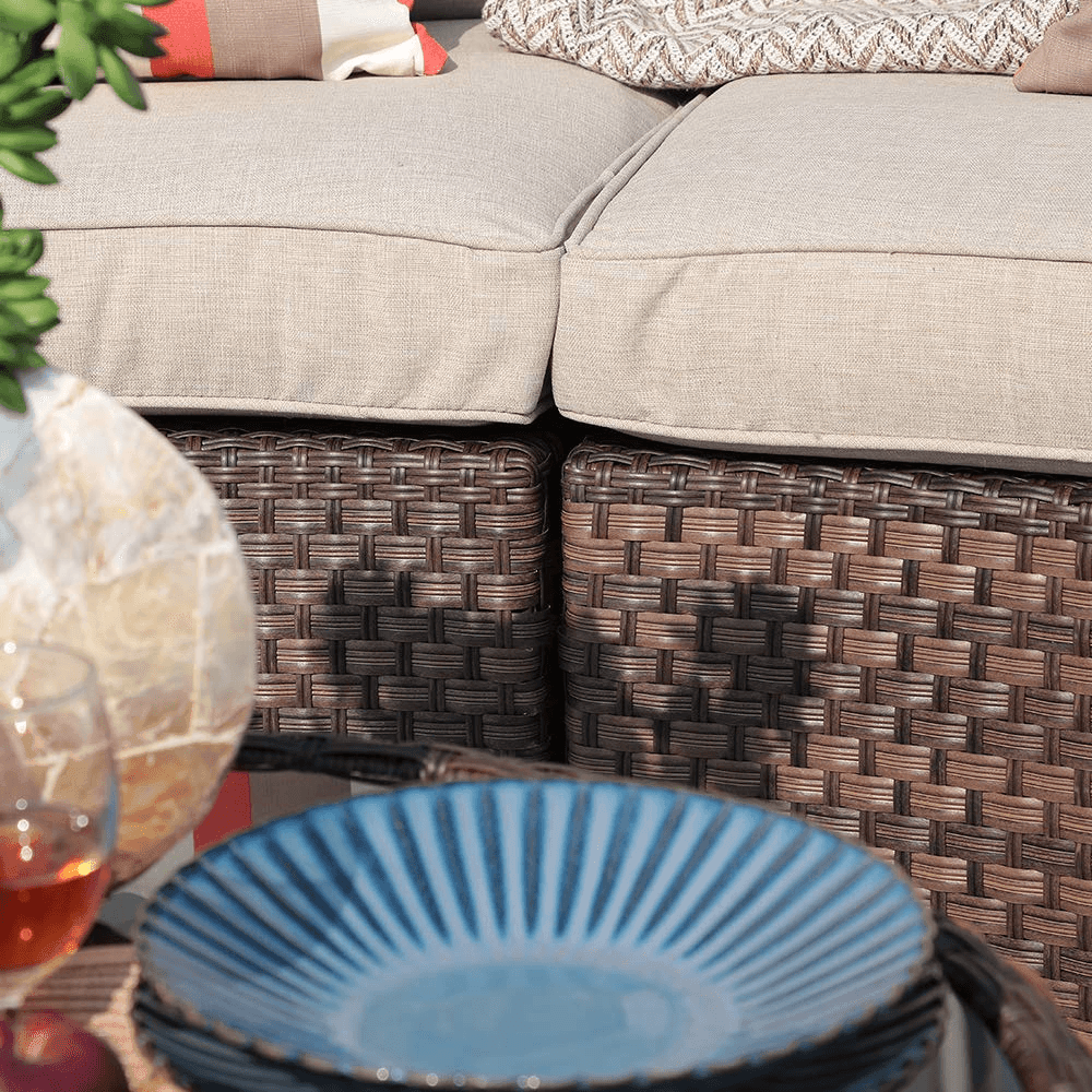 5pcs Outdoor Curved Sofas Wicker Half-Moon Sectional Set, 4 Colors | Orange-Casual