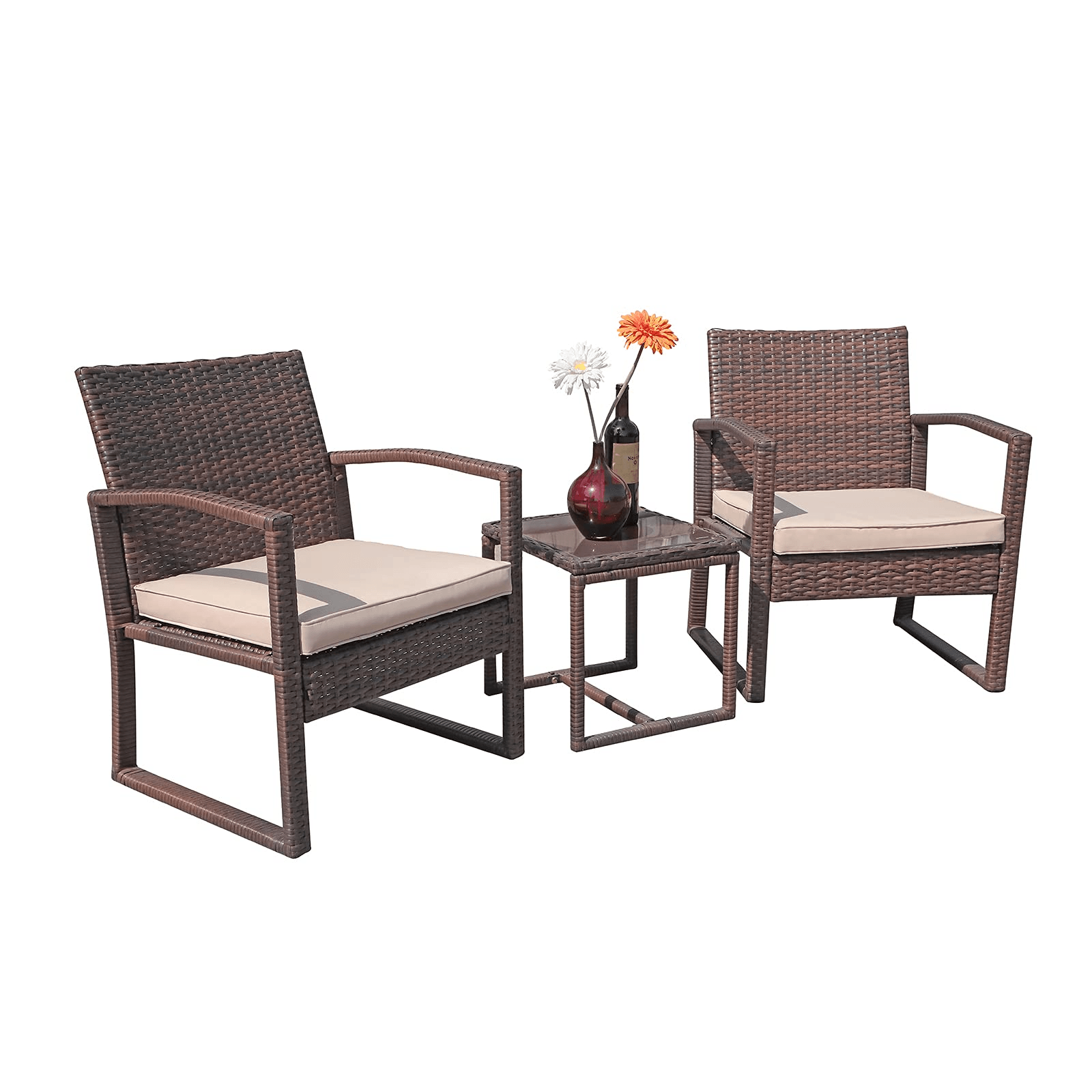 3pcs Patio Bistro Set Wicker Patio Conversation Set Outdoor Rattan Chair Set  | Orange-Casual