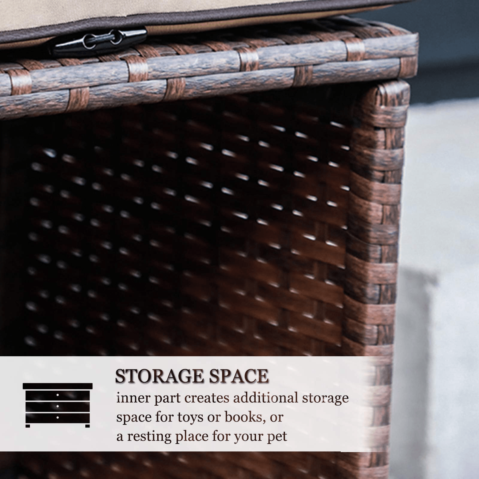 2pcs Outdoor Patio Ottoman Rattan Storage Ottoman with Beige Cushions | Orange-Casual