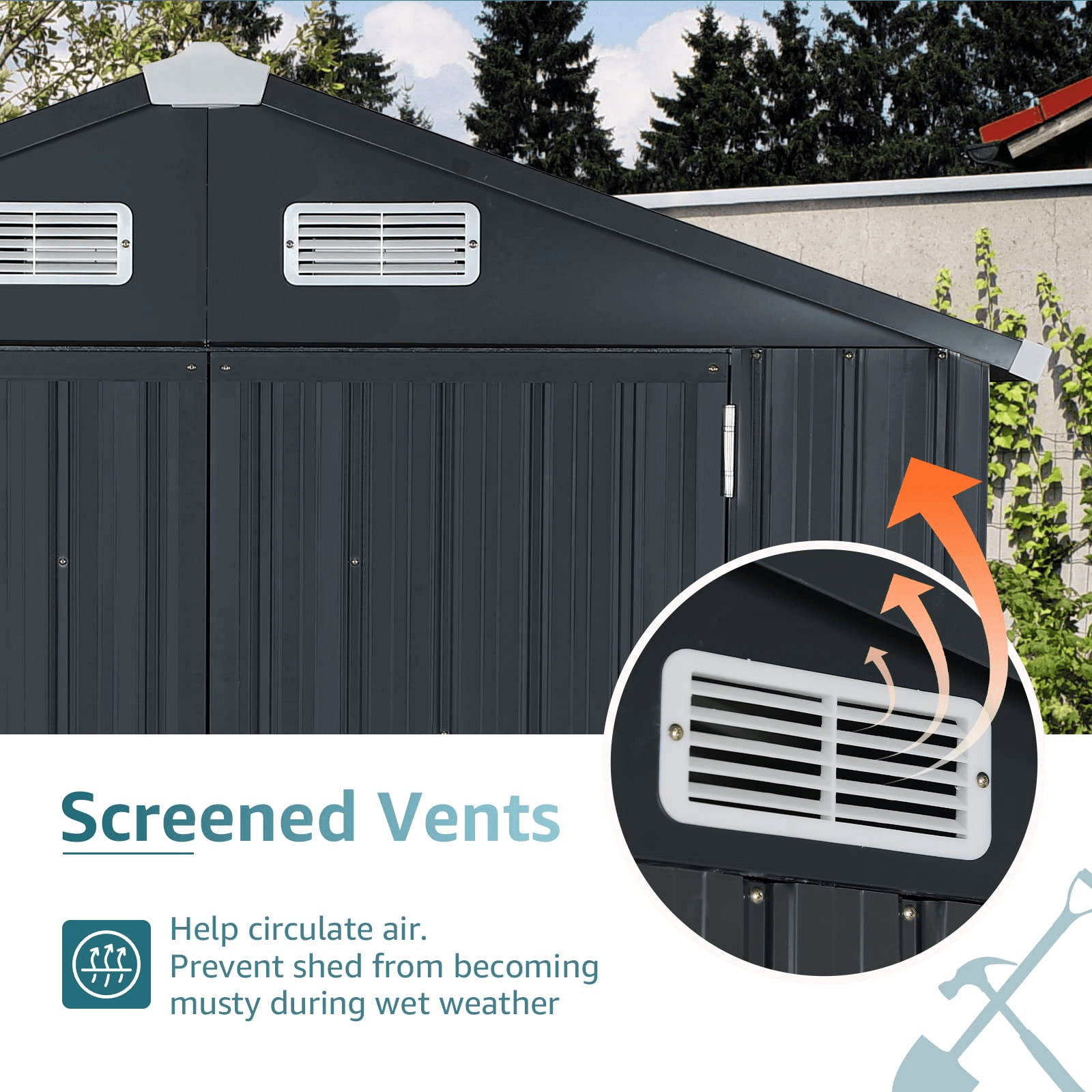 Metal Outdoor Storage Shed Heavy Duty Steel Garden Tool Shed, Black 