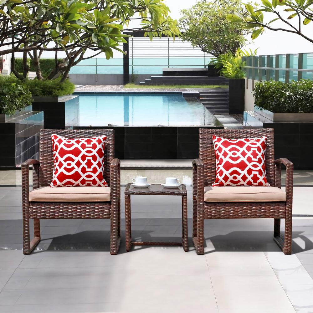 3pcs Patio Bistro Set Wicker Patio Conversation Set Outdoor Rattan Chair Set  | Orange-Casual
