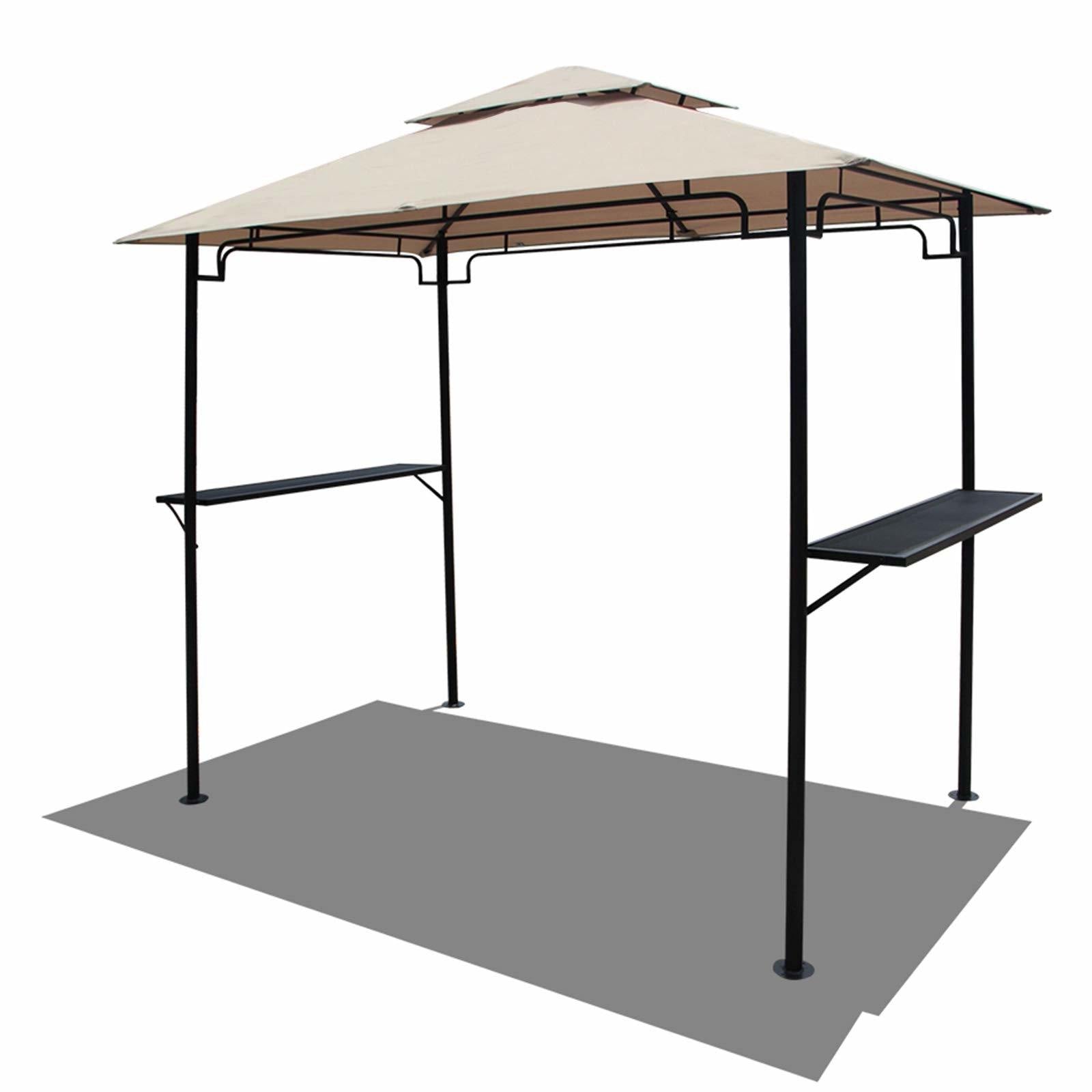 Grill Gazebo with Double-Tier Soft Polyester Top and Metal Shelves, 8' by 5', Beige | Orange-Casual