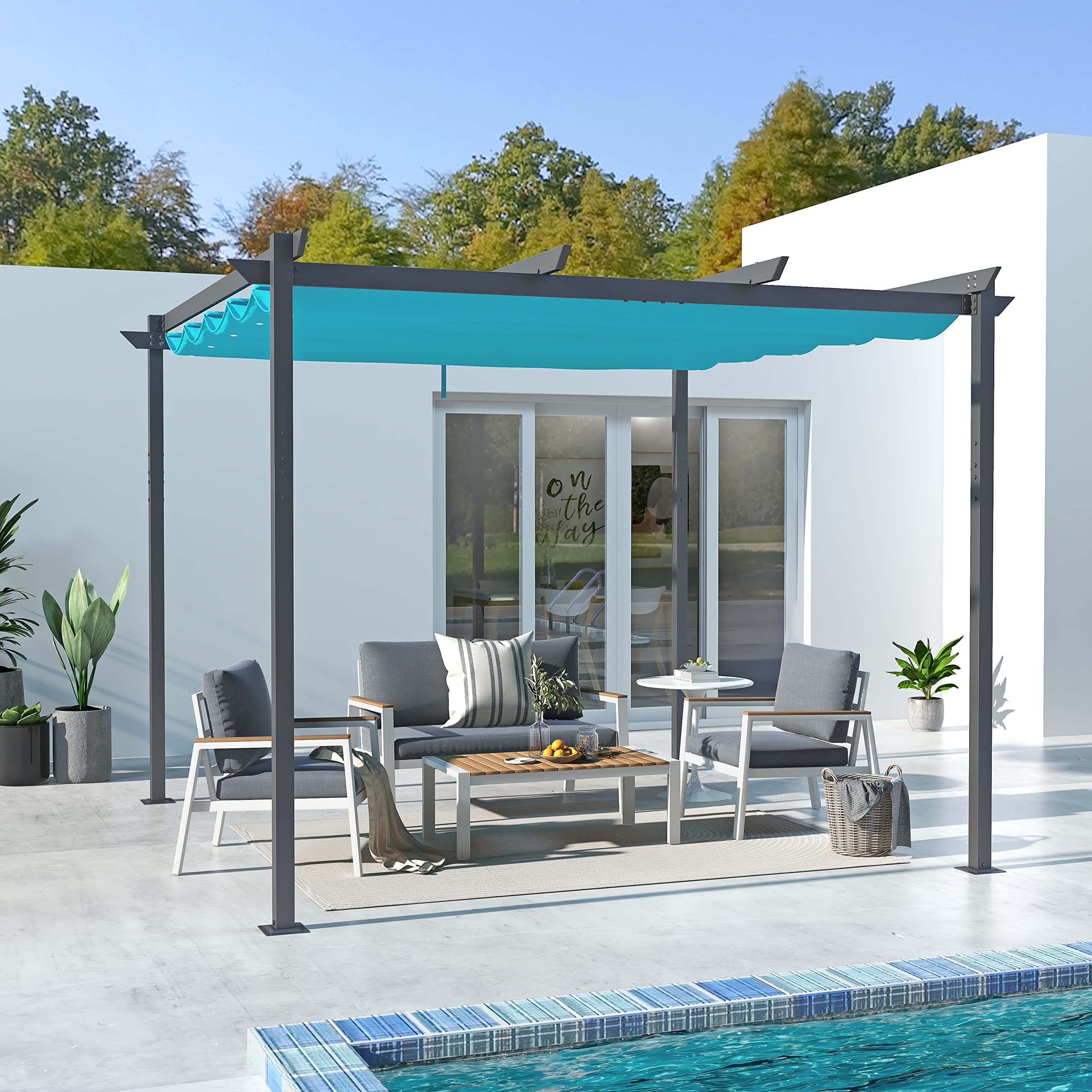 10' x 10' Aluminum Outdoor Pergola with Retractable Canopy for Patio, Backyard, Garden