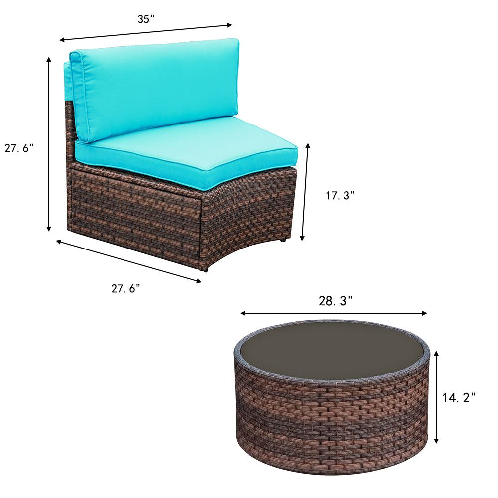 5pcs Outdoor Curved Sofas Wicker Half-Moon Sectional Set, 4 Colors | Orange-Casual