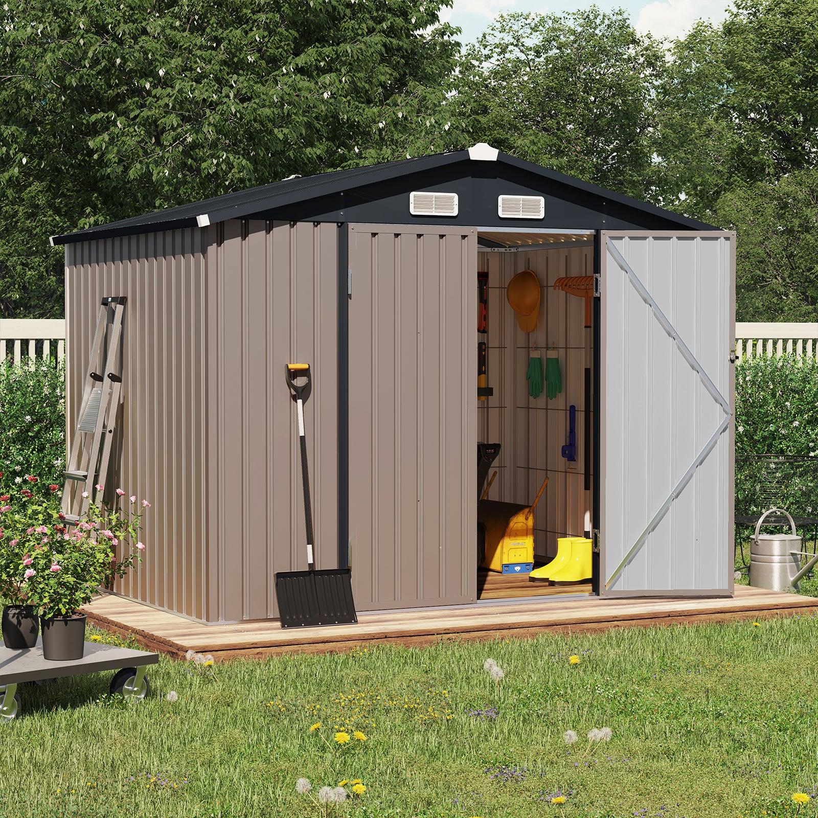 8'x 6' Metal Outdoor Storage Shed Brown Garden Tool Shed for Backyard & Patio | Orange-Casual