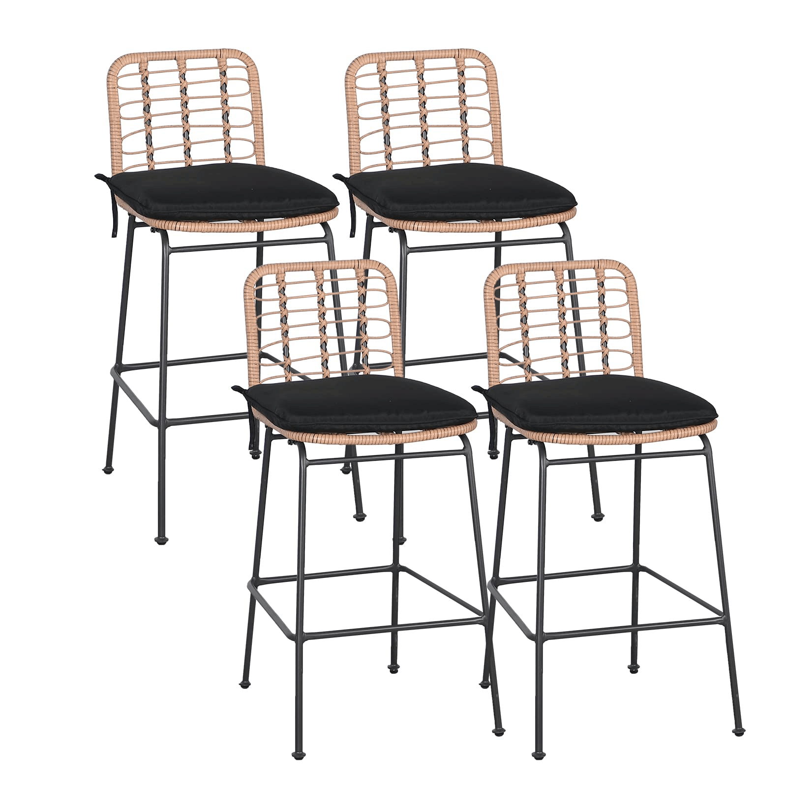 2-4 pcs Outdoor Bar Stools Set, Wicker Dining Chairs with Footrest | Orange-Casual