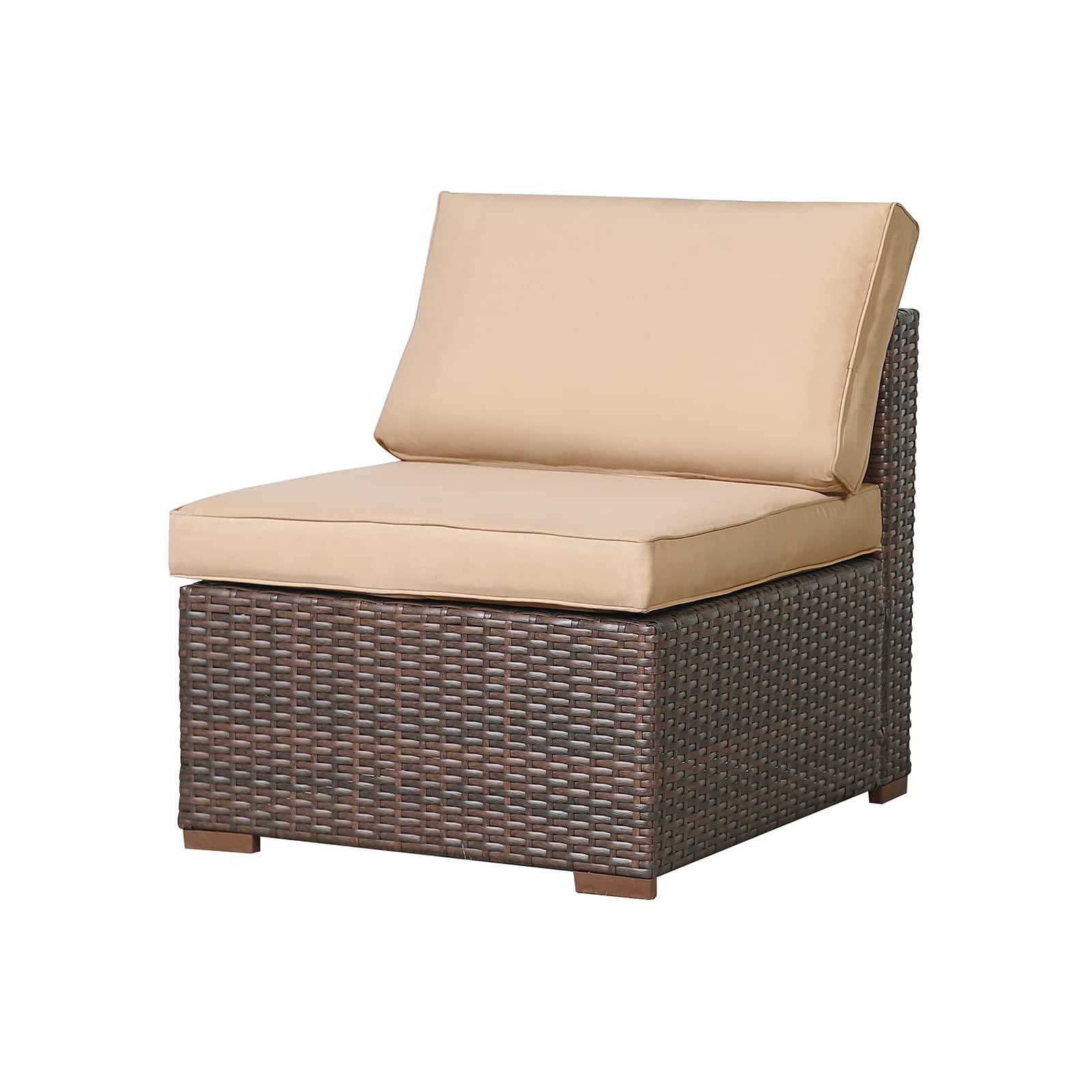 1pc Outdoor Single Sofa Wicker Patio Armless Sofa with Cushions | Orange-Casual