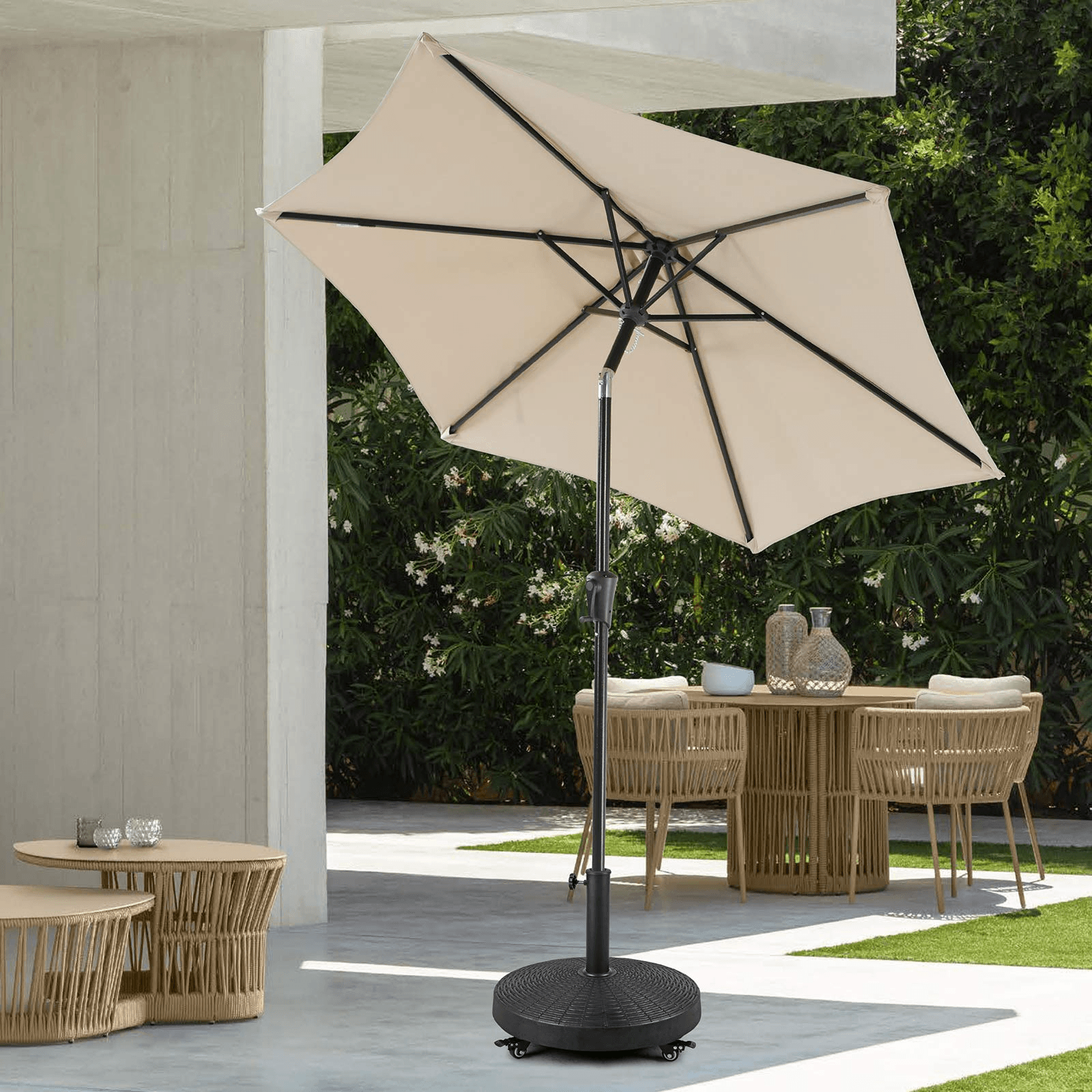 Patio Umbrella Base with Wheels,  Resin Heavy-Duty Stand Weights for Outdoor Market Umbrella, 52lbs, Black | Orange-Casual