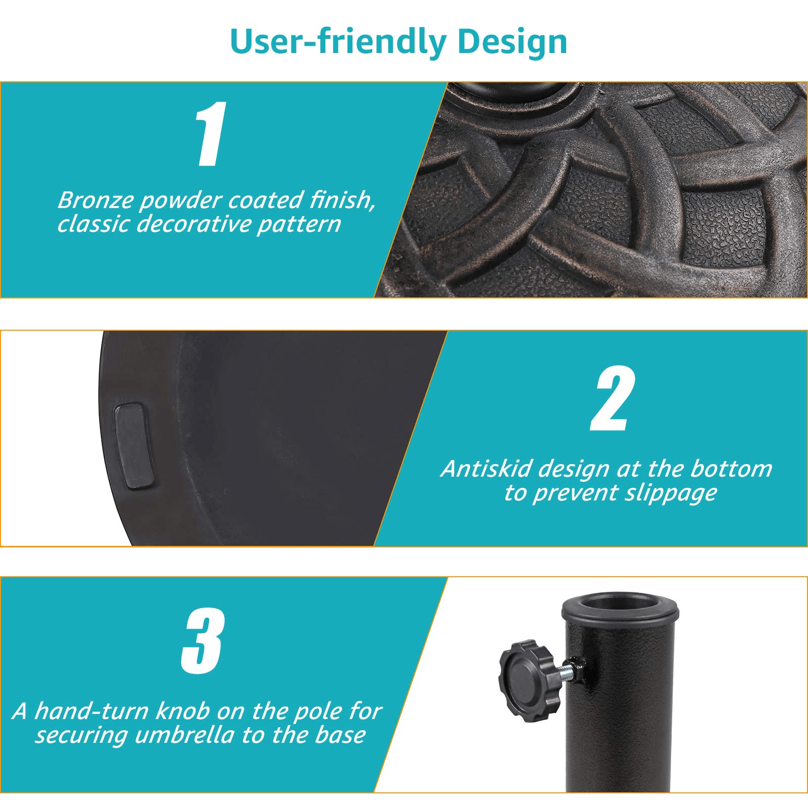 Patio Umbrella Base, Heavy Duty Round Outdoor Market Umbrella Stand Weight, Bronze | Orange-Casual