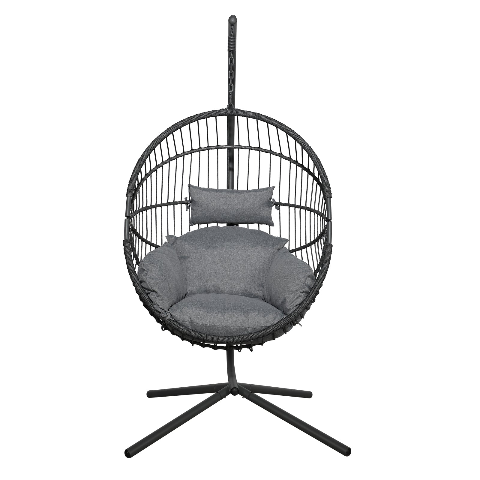 Hanging Chair with Stand Dark Grey Steel Outdoor Hanging Chair, Oval Shape | Orange-Casual