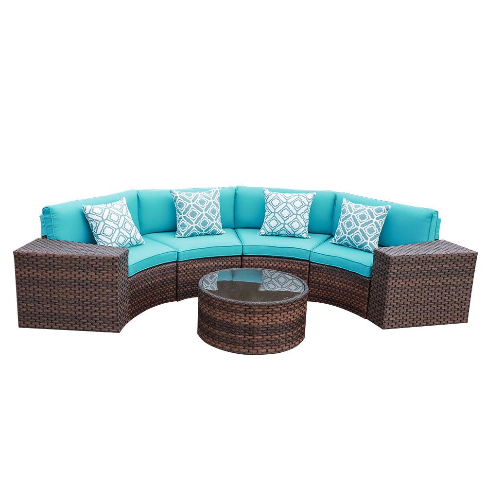 7pcs Outdoor Curved Sofas Wicker Half-Moon Sectional Set, 4 Colors | Orange-Casual