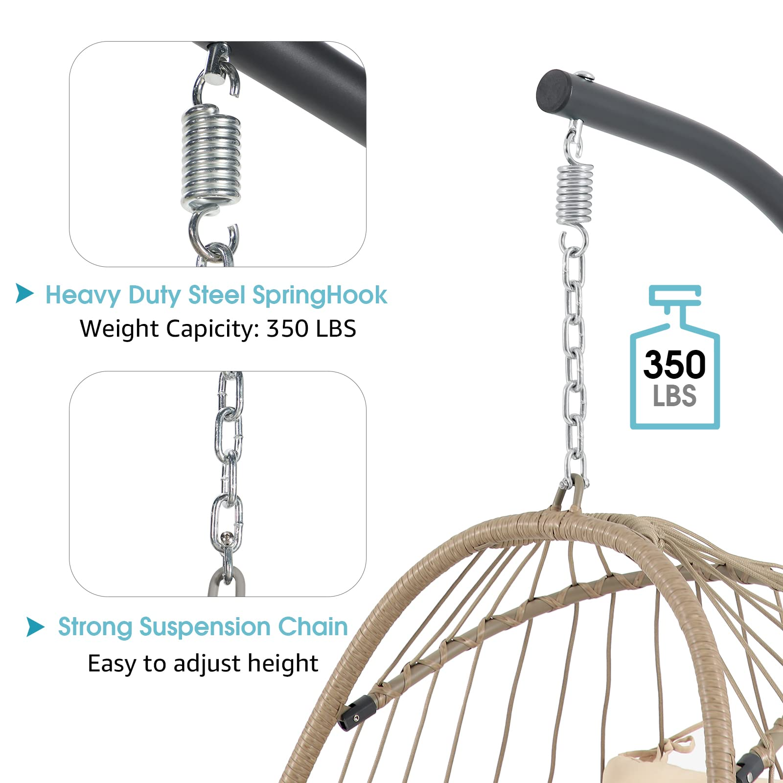 Steel Hanging Egg Chair with Stand Beige Outdoor Patio Swing Chair | Orange-Casual