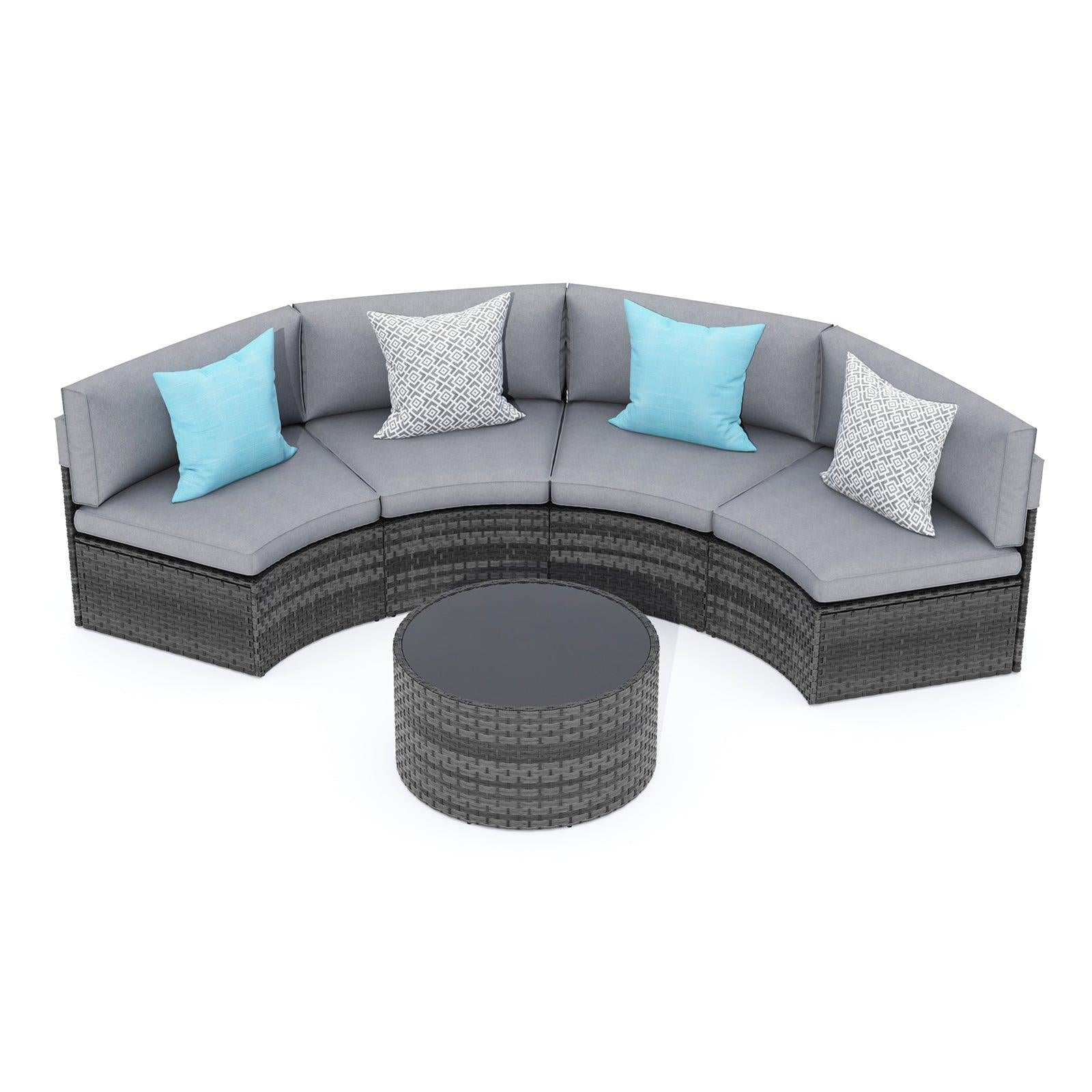 5pcs Outdoor Curved Sofas Wicker Half-Moon Sectional Set, 4 Colors | Orange-Casual