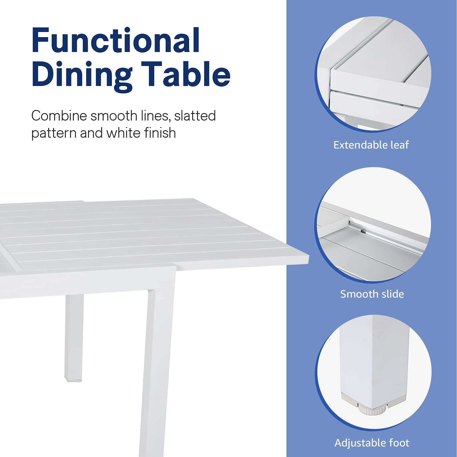  Patio Extendable Dining Table for 4-6 Person Aluminum Adjustable Rectangle Table | Orange-Casual