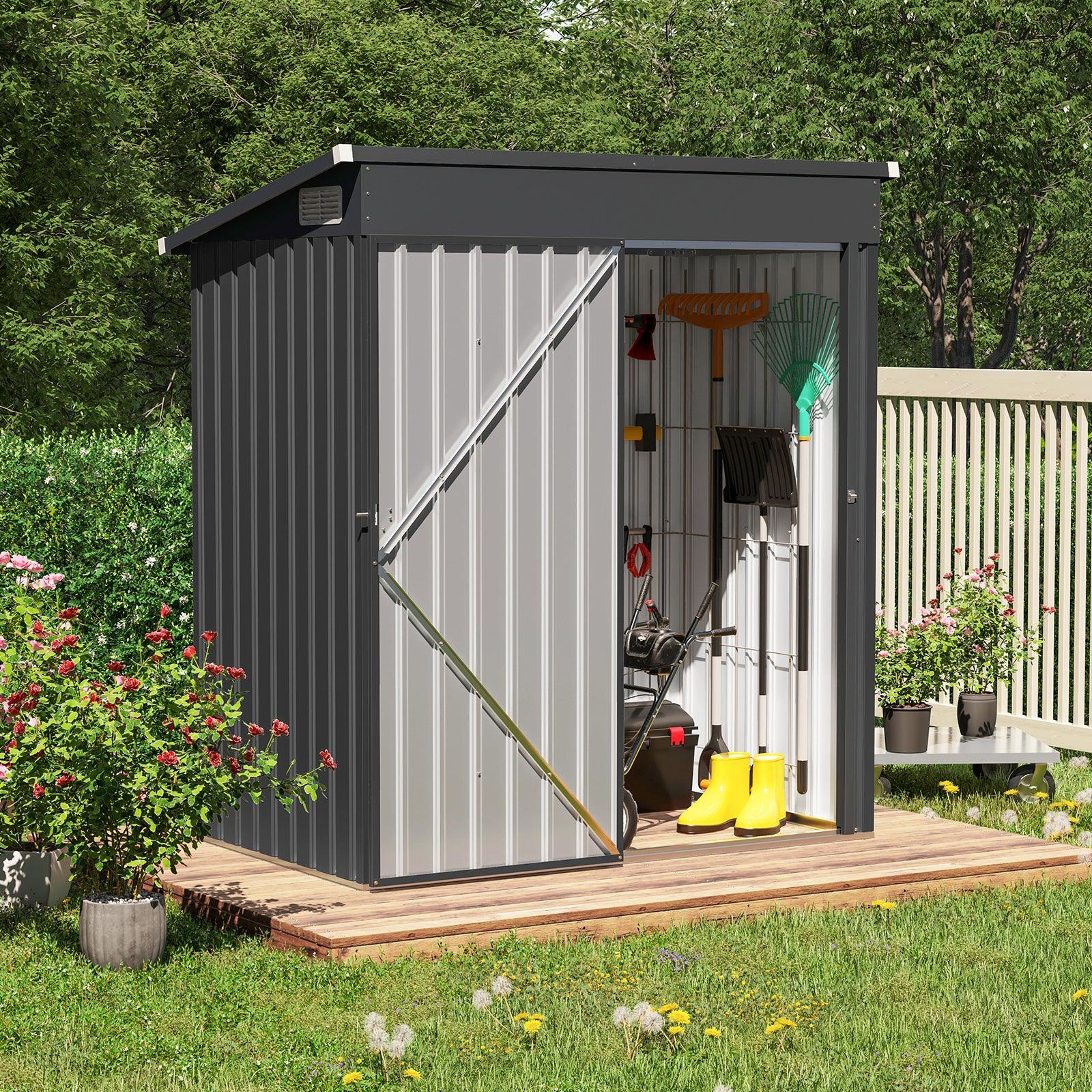 5'x 3' Outdoor Storage Shed, Metal Garden Tool Shed for Backyard, Patio, Lawn, Black | Orange-Casual