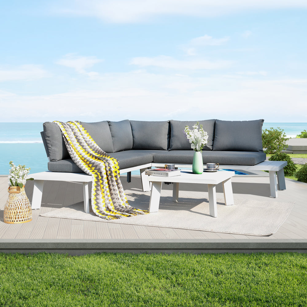 4pcs Aluminum Outdoor Sectional Sofa Set L-Shaped Patio Conversation Set | Orange-Casual