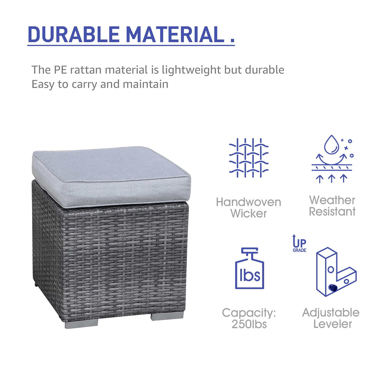 2pcs Outdoor Patio Ottoman Light Grey Patio Stools with Cushions | Orange-Casual