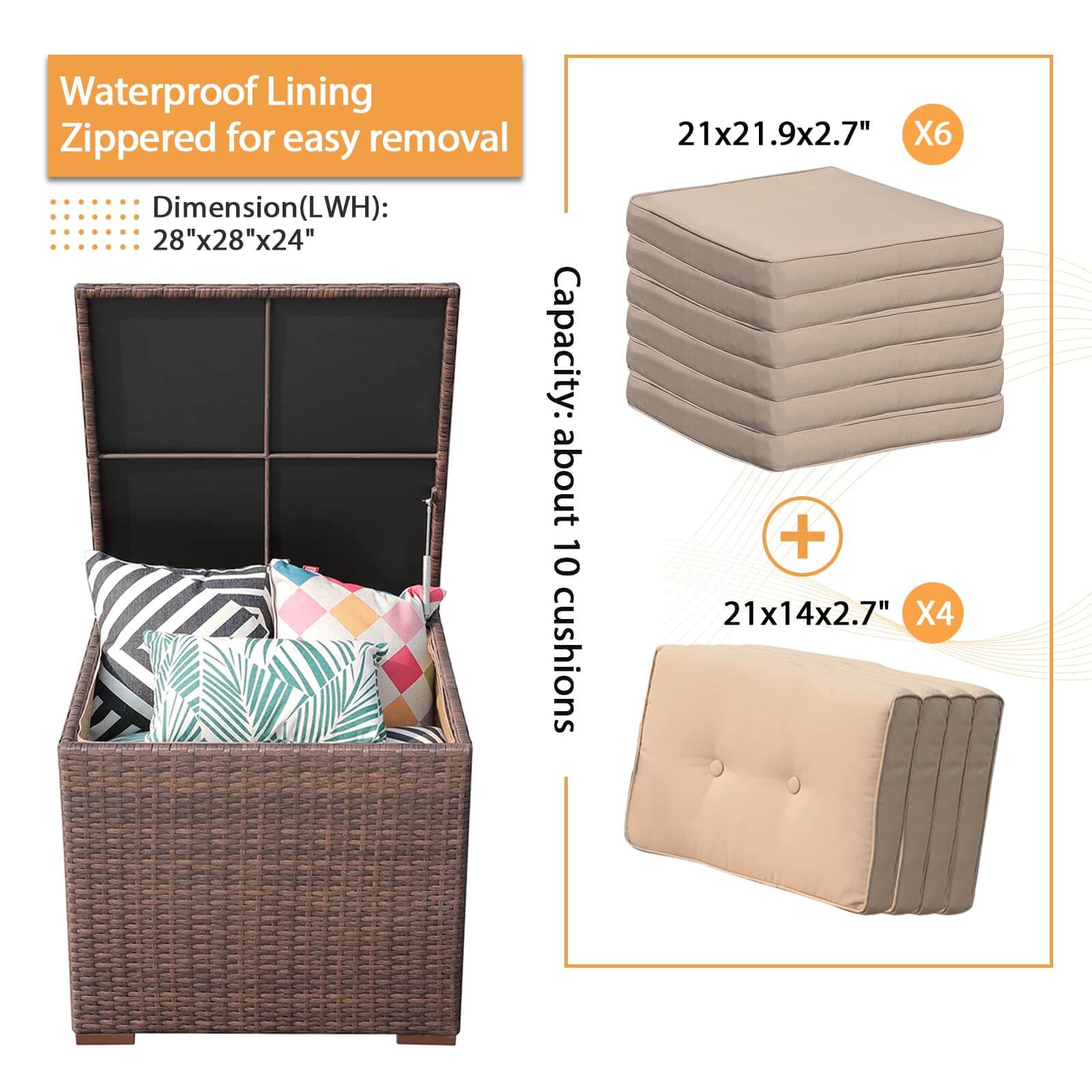 88 Gallon Outdoor Storage Box, Waterproof Deck Box for Patio Furniture, 3 colors