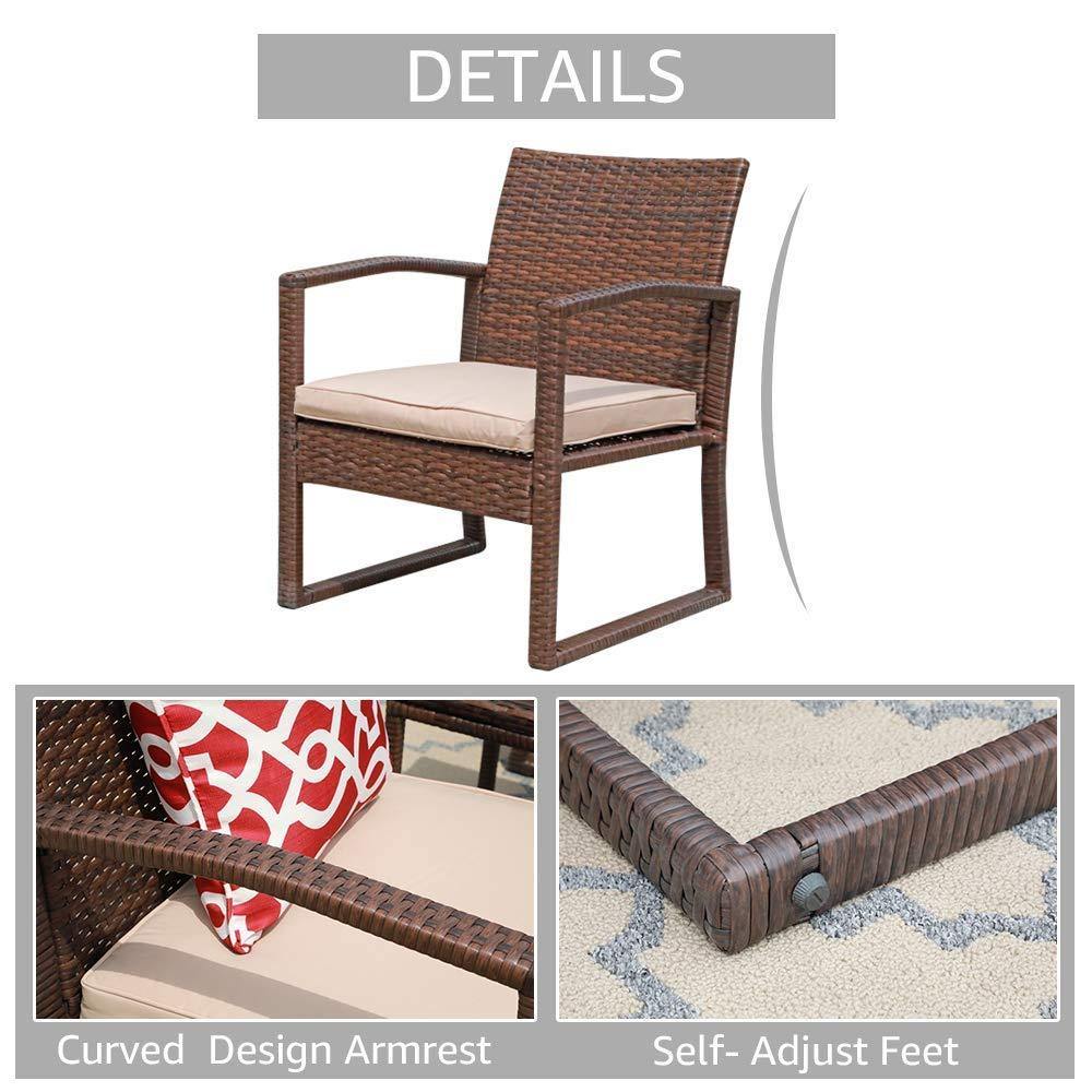 3pcs Patio Bistro Set Wicker Patio Conversation Set Outdoor Rattan Chair Set  | Orange-Casual