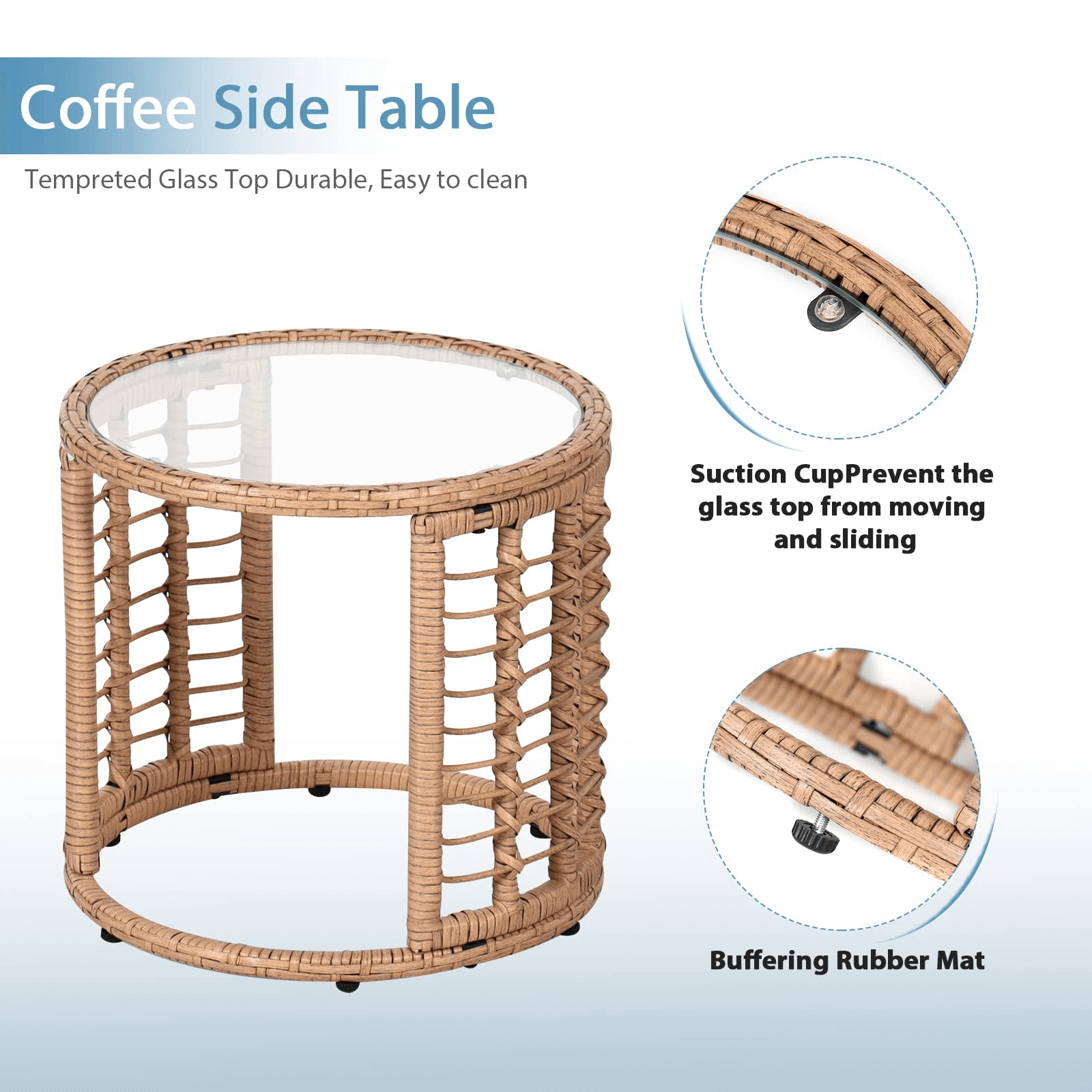 3pcs Patio Bistro Set, Wicker Rocking Chair, Natural Rattan & Black Cushion | Orange-Casual