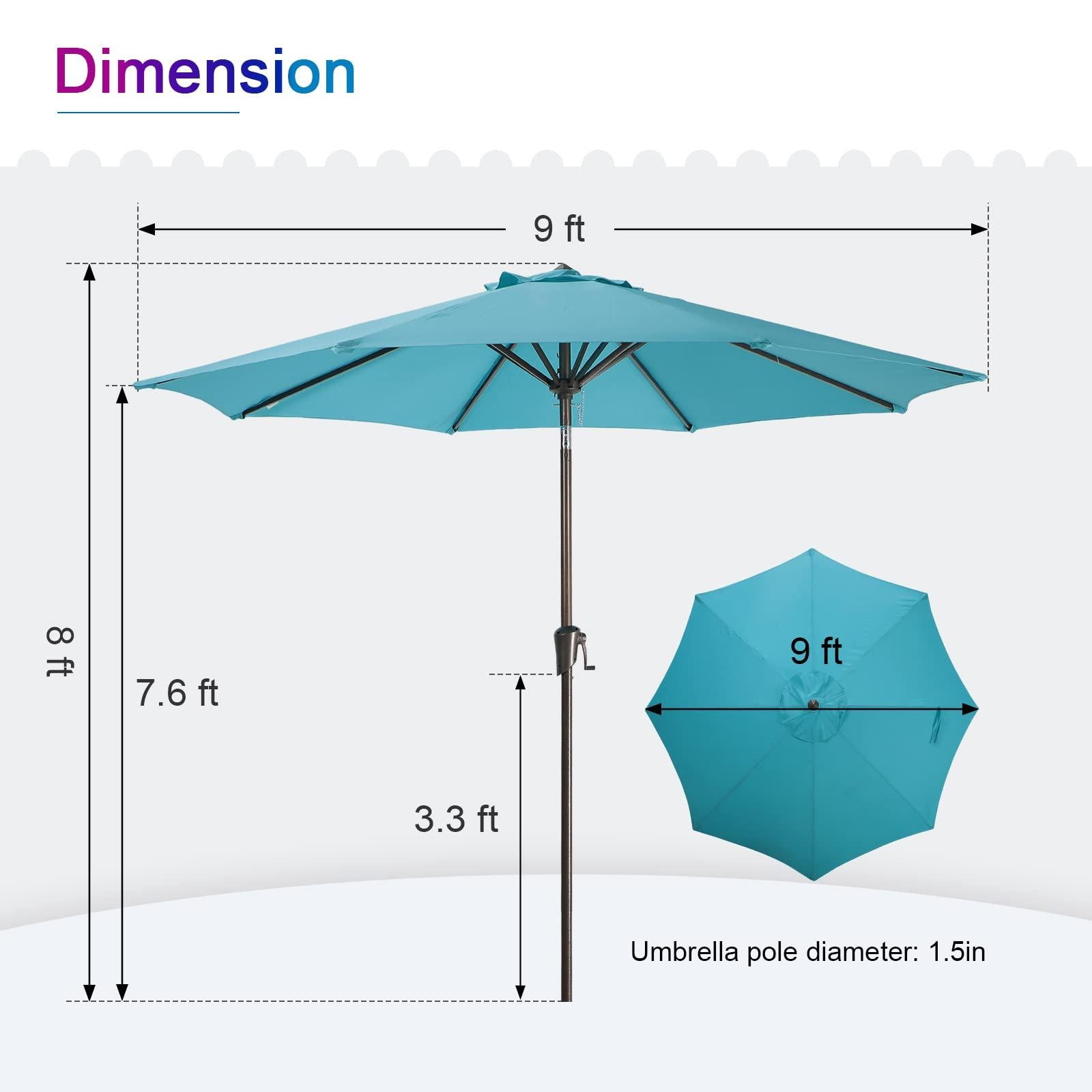 9ft Round Patio Umbrella, Polyester 8 Steel Ribs Large Table Market Umbrella, 5 Colors | Orange-Casual