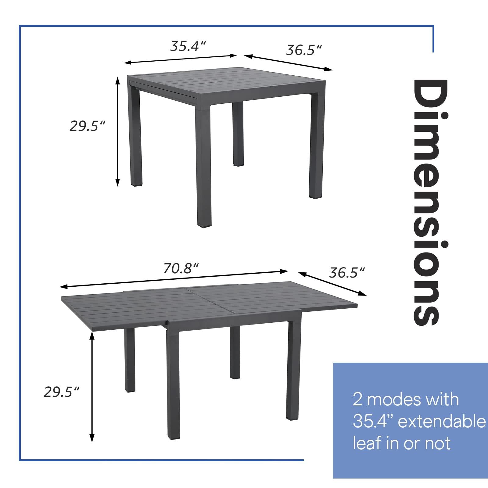  Patio Extendable Dining Table for 4-6 Person Aluminum Adjustable Rectangle Table | Orange-Casual