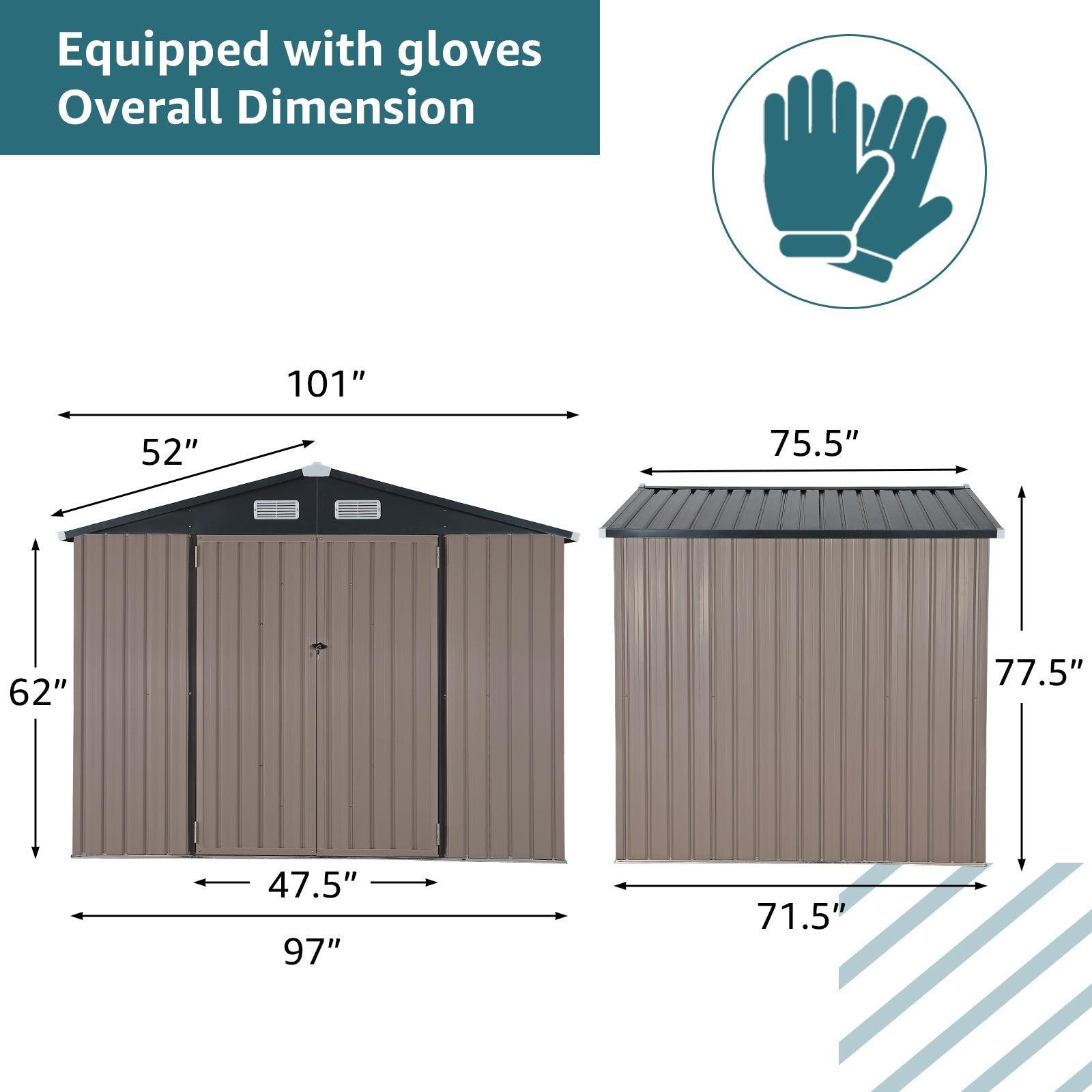 8'x 6' Metal Outdoor Storage Shed Brown Garden Tool Shed for Backyard ...