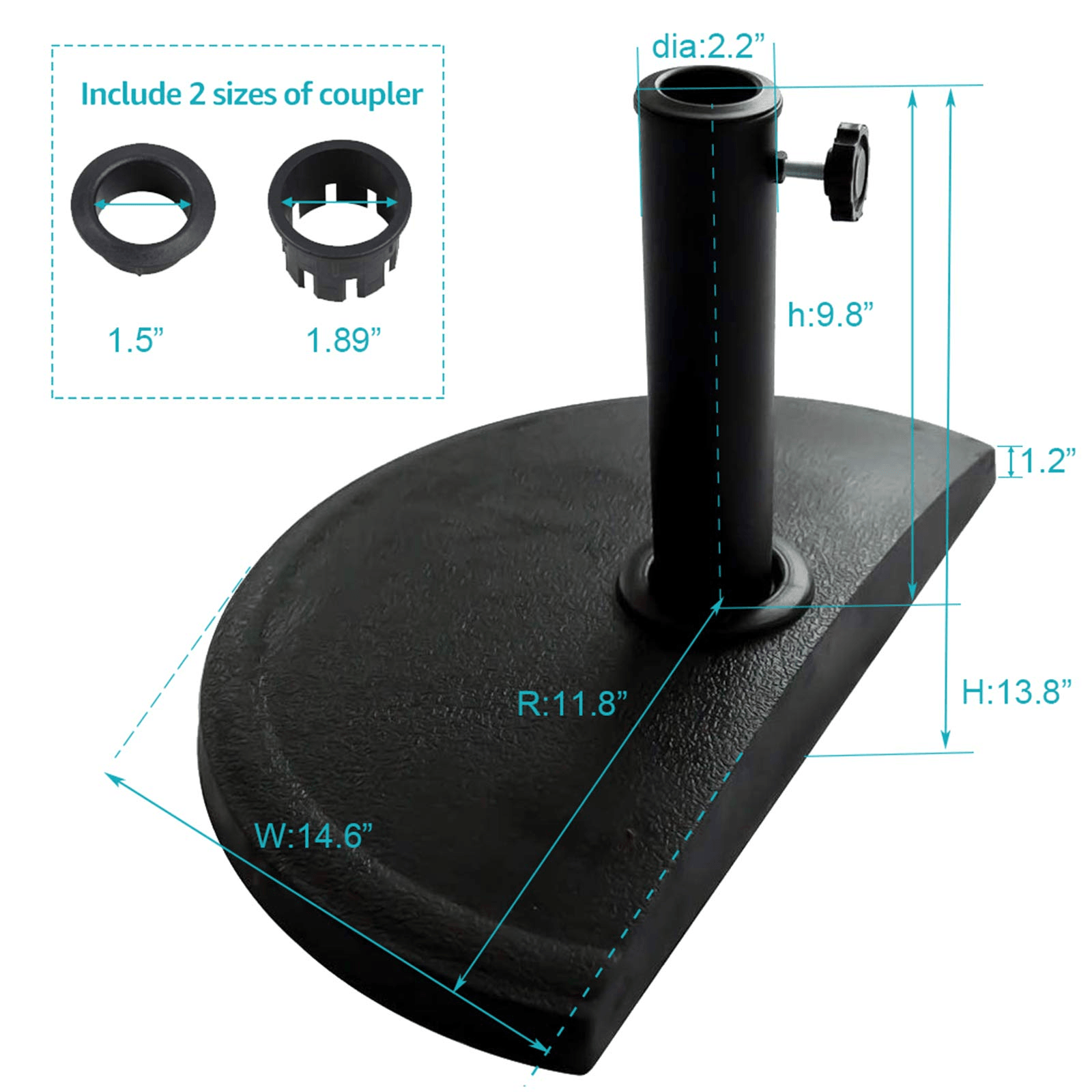 Half Round Patio Umbrella Base, Heavy-Duty Free Standing Resin Umbrella Stand, Black | Orange-Casual