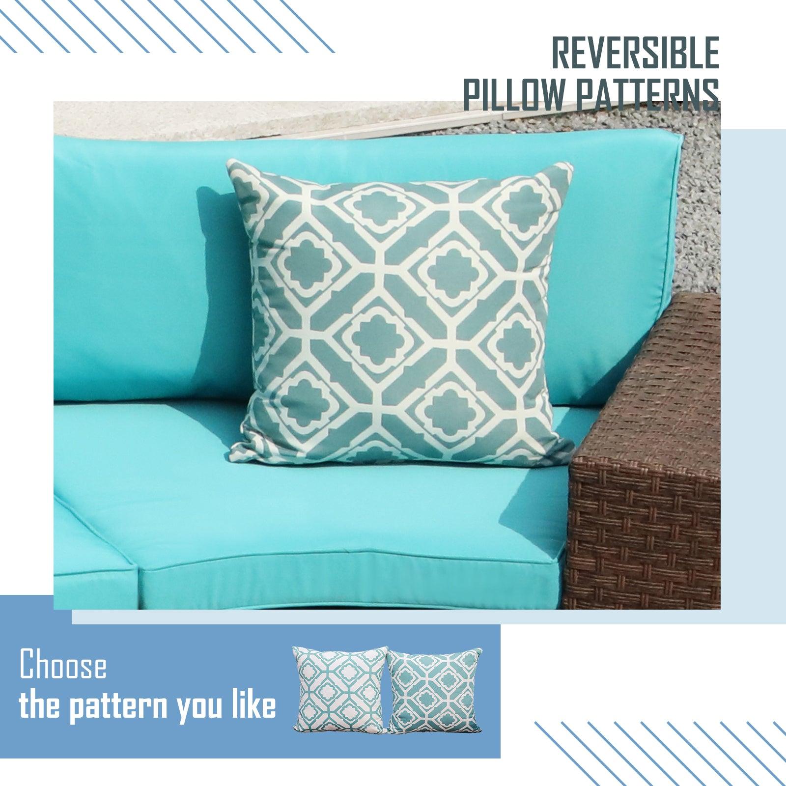 5-13 pcs Outdoor Curved Sofas Wicker Curved Outdoor Sectional, Brown & Turquoise | Orange-Casual