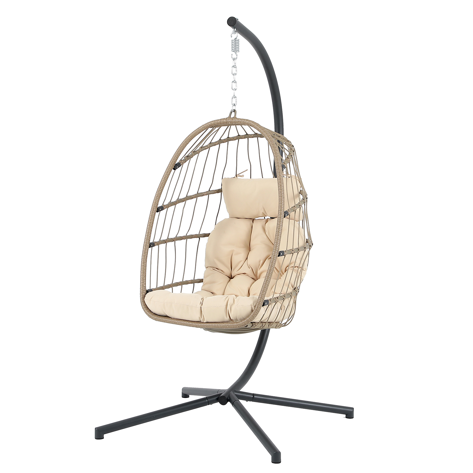 Steel Hanging Egg Chair with Stand Beige Outdoor Patio Swing Chair