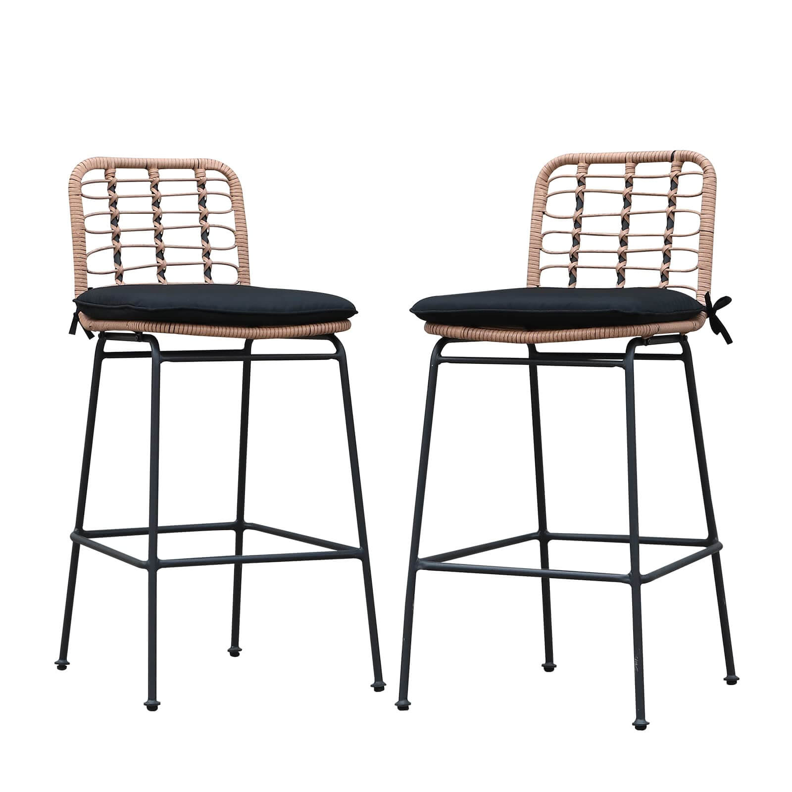 2-4 pcs Outdoor Bar Stools Set, Wicker Dining Chairs with Footrest | Orange-Casual
