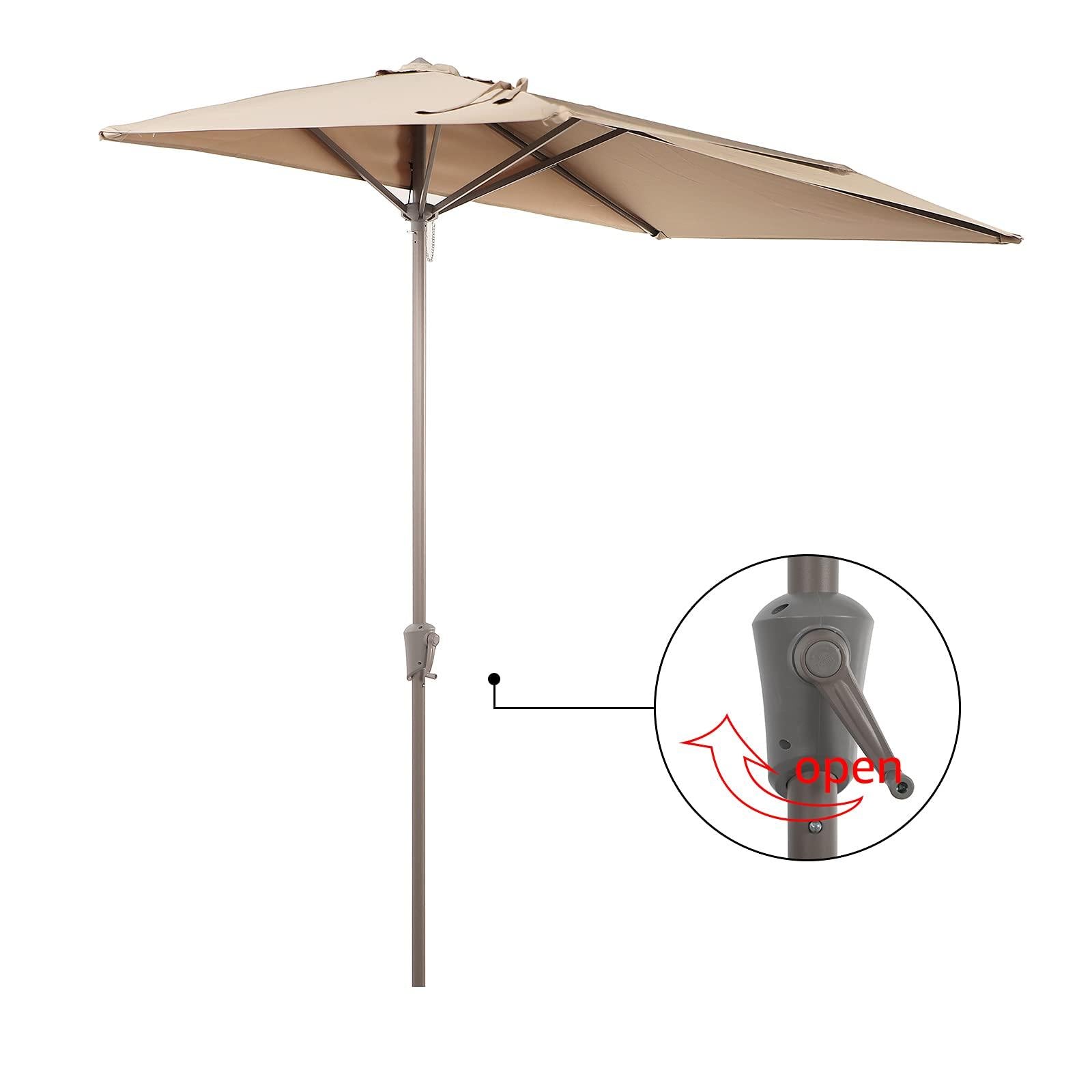 7.5' by 4’ Half Rectangular Patio Outdoor Polyester Umbrella with Crank, 5  Colors