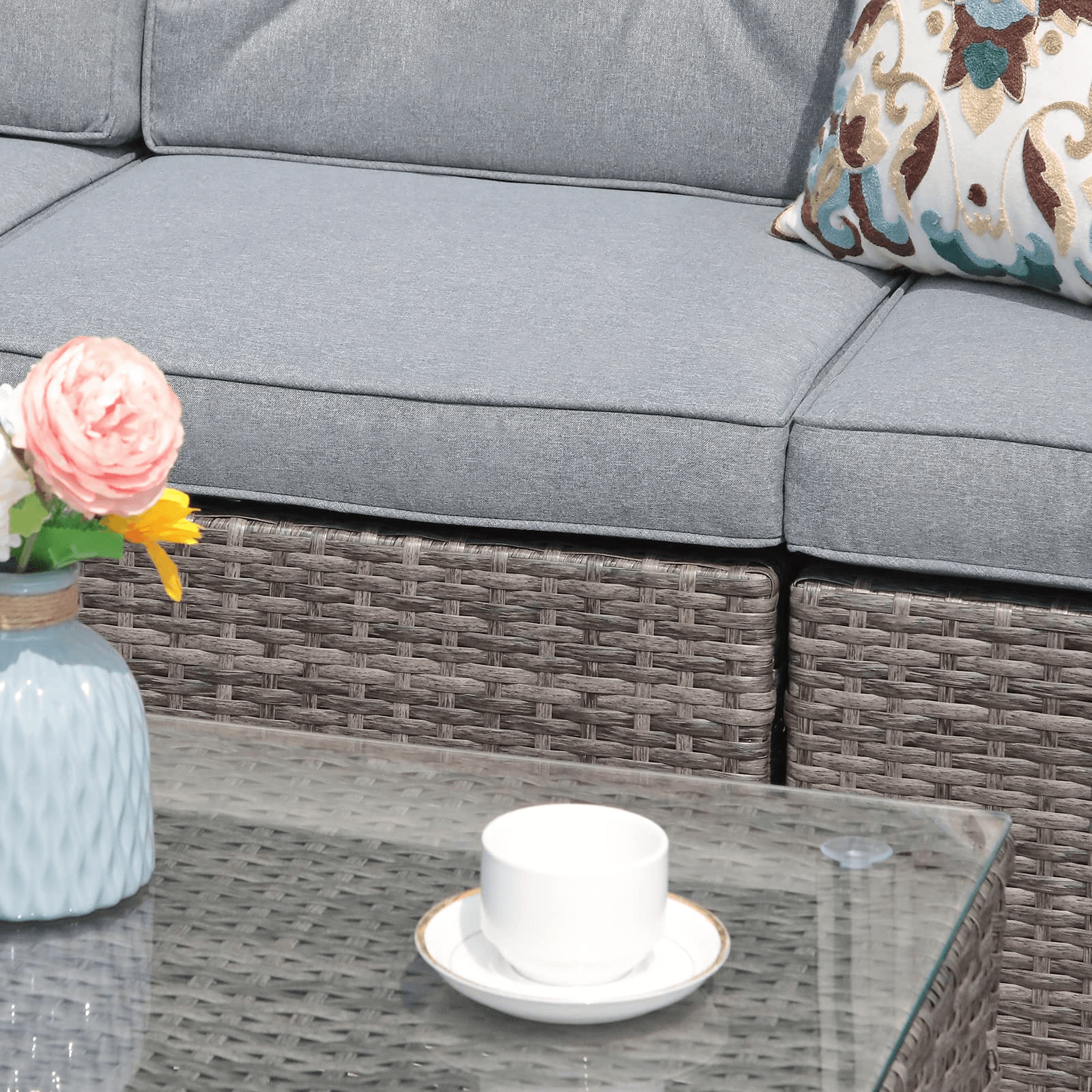 8pcs Outdoor Sectional Sofa Set Wicker Patio Furniture Sectionals Grey/Brown | Orange-Casual