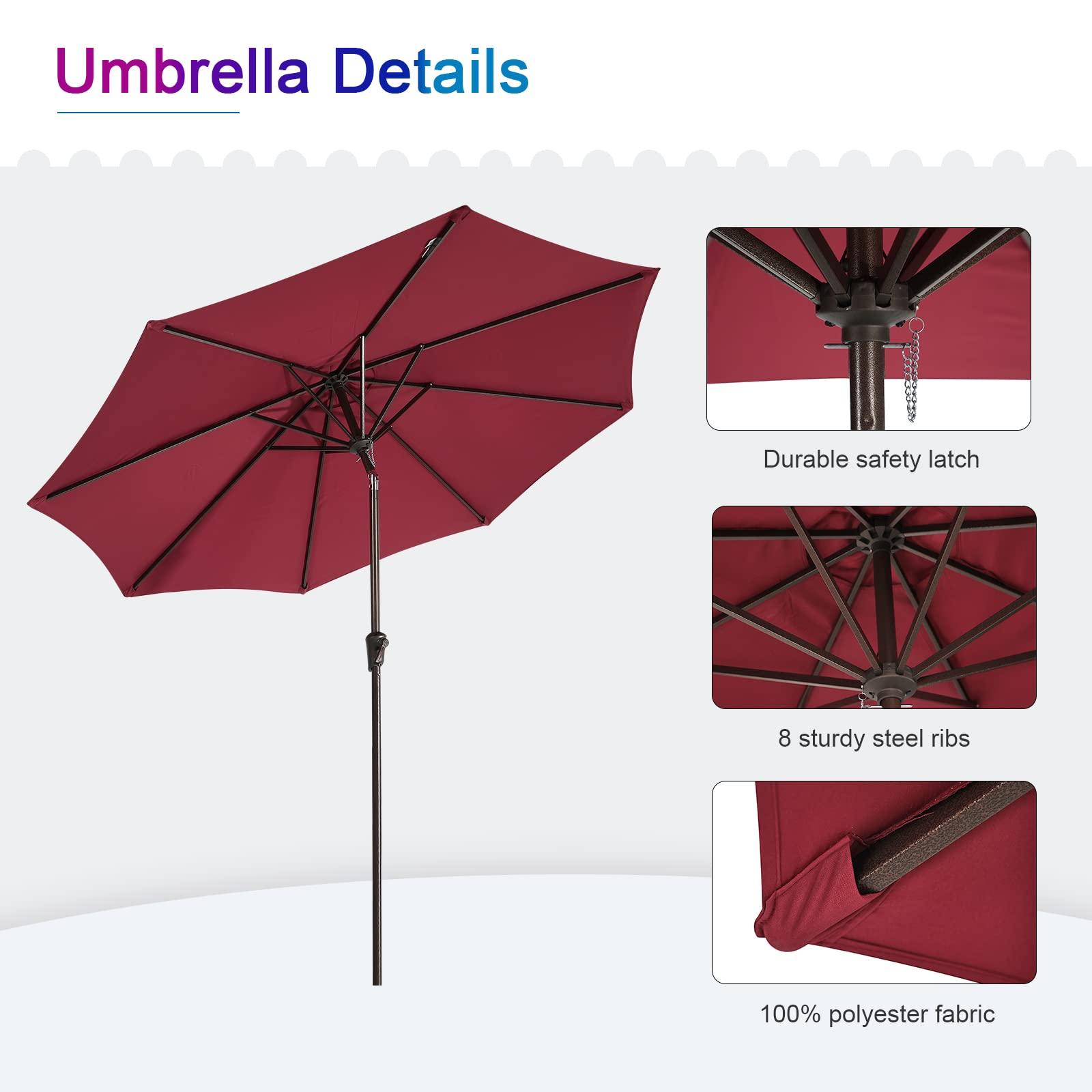 9ft Round Patio Umbrella, Polyester 8 Steel Ribs Large Table Market Umbrella, 5 Colors | Orange-Casual