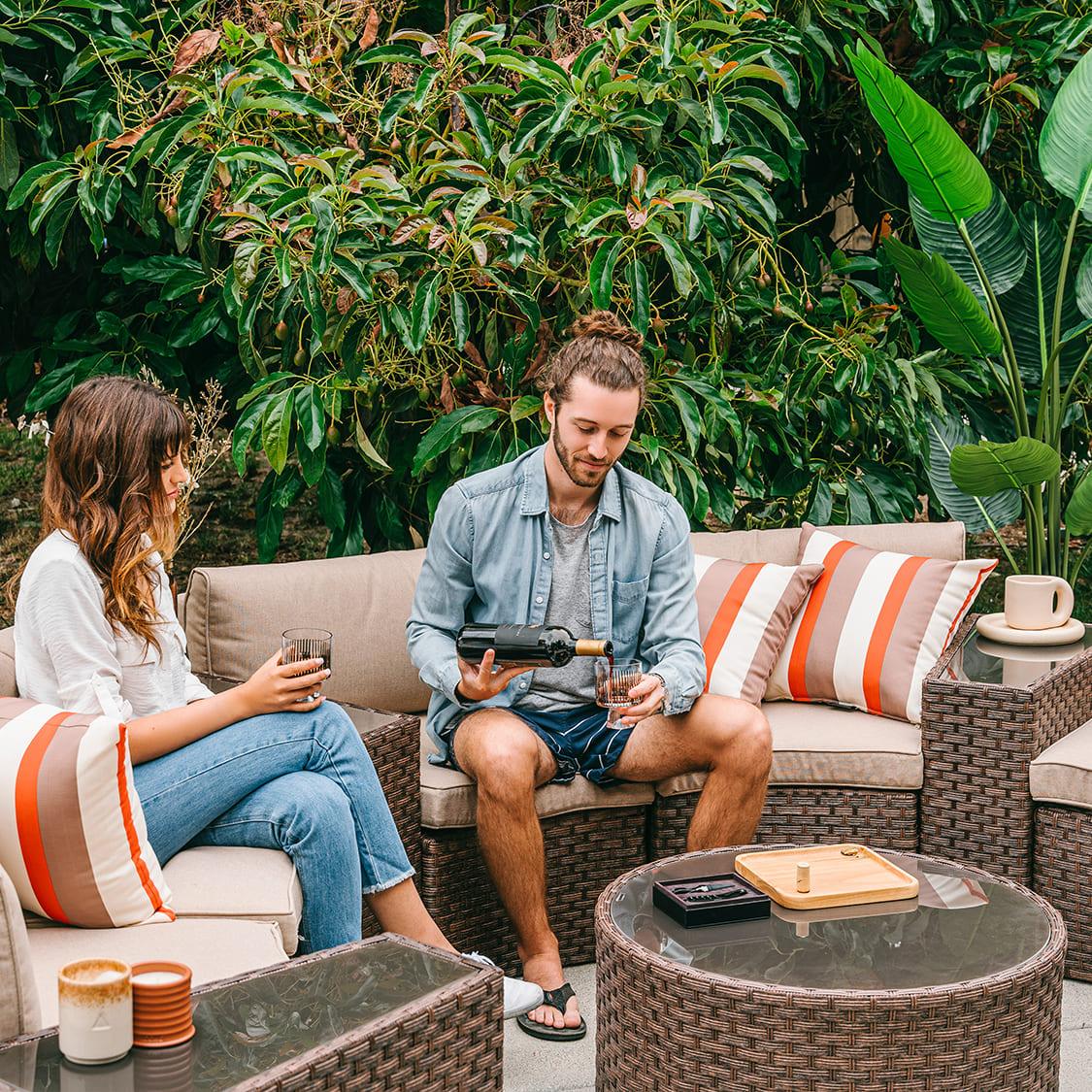 5pcs Outdoor Curved Sofas Wicker Half-Moon Sectional Set, 4 Colors | Orange-Casual