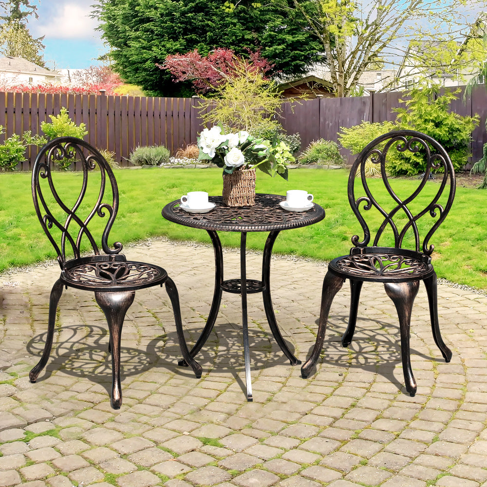 Outdoor Cast Aluminum Bistro Set With Cushions, 3 Piece & 5 Piece