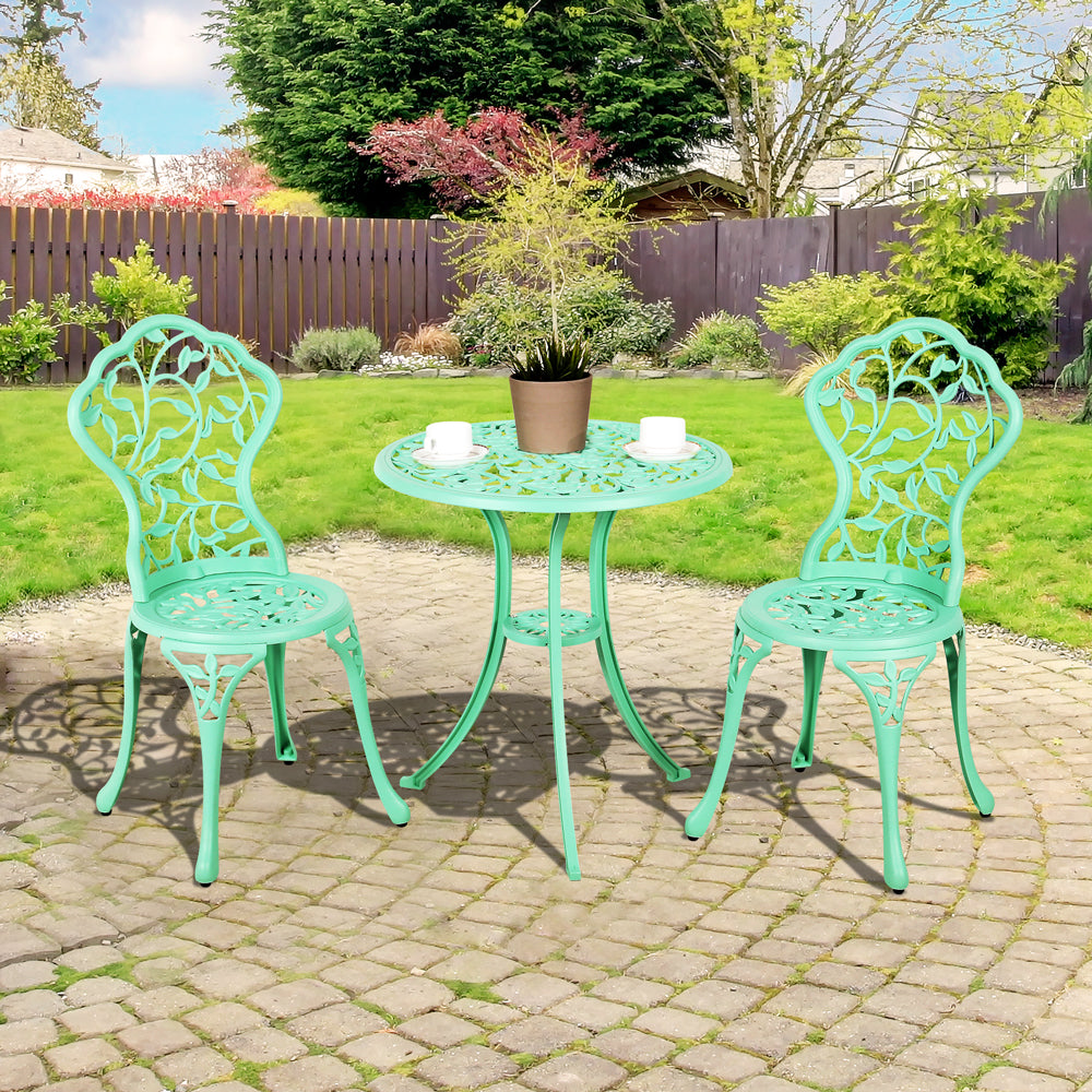3pcs Cast Aluminum Patio Bistro Set Antique Finish Conversation Set, Teal | Orange-Casual