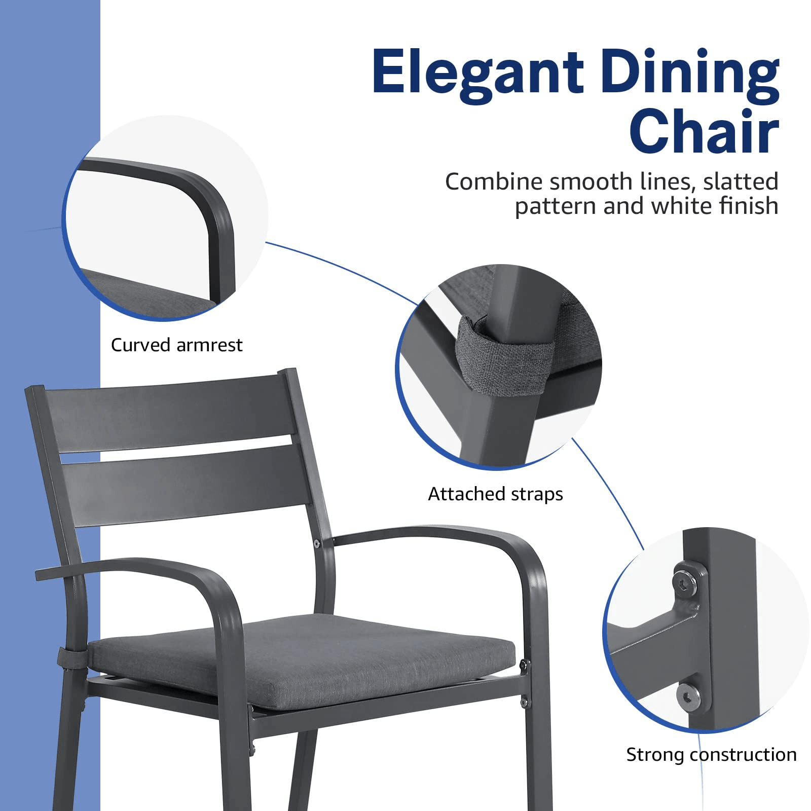 7pcs Patio Dining Set, Aluminum Outdoor Chairs and Table, White & Dark Grey | Orange-Casual