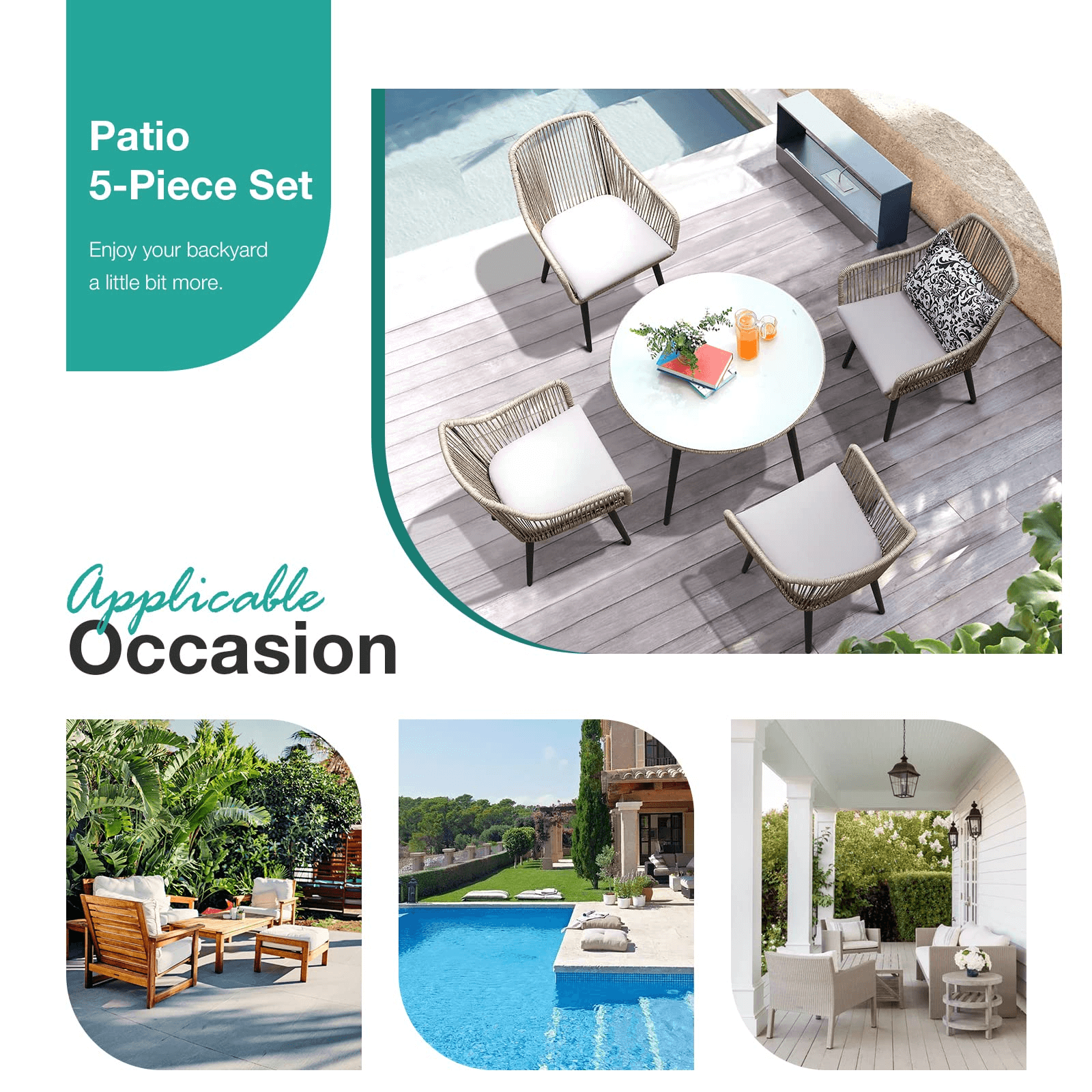 5pcs Outdoor Patio Bistro Set Light Grey Wicker Dining Furniture With 2'' Umbrella Hole | Orange-Casual