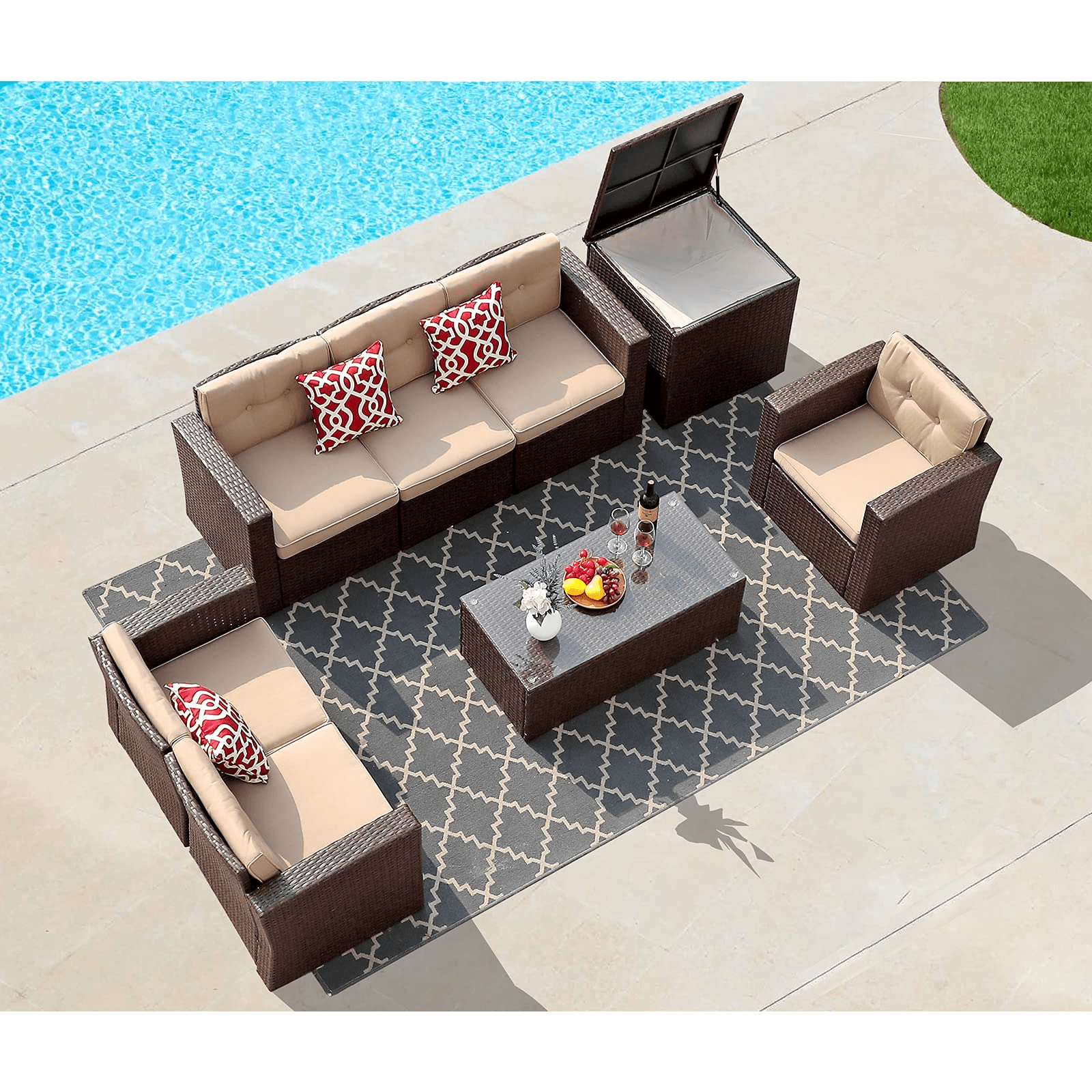 8pcs Outdoor Sectional Sofa Set Wicker Patio Furniture Sectionals Grey/Brown | Orange-Casual