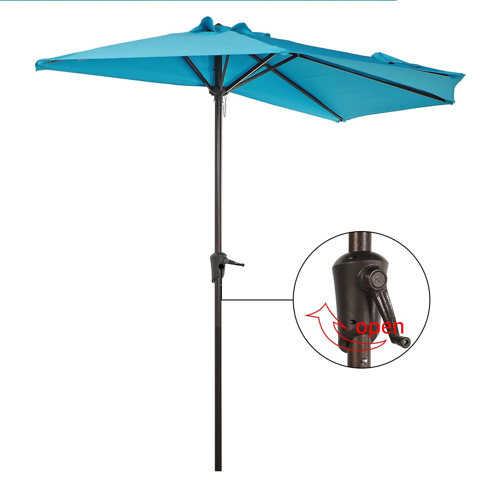 9' Half Round Patio Outdoor Polyester Umbrella with Crank, 3 Colors | Orange-Casual