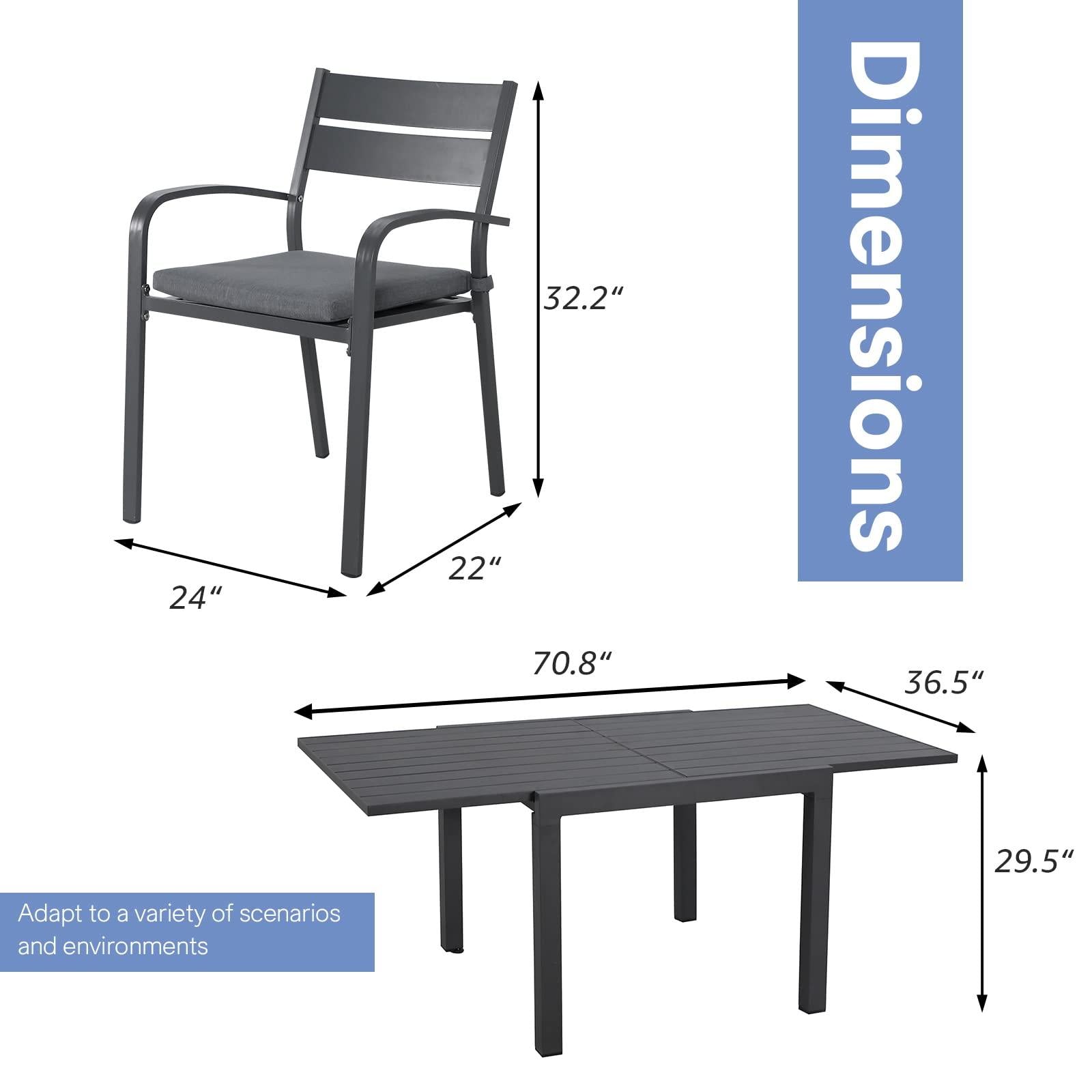 7pcs Patio Dining Set, Aluminum Outdoor Chairs and Table, White & Dark Grey | Orange-Casual