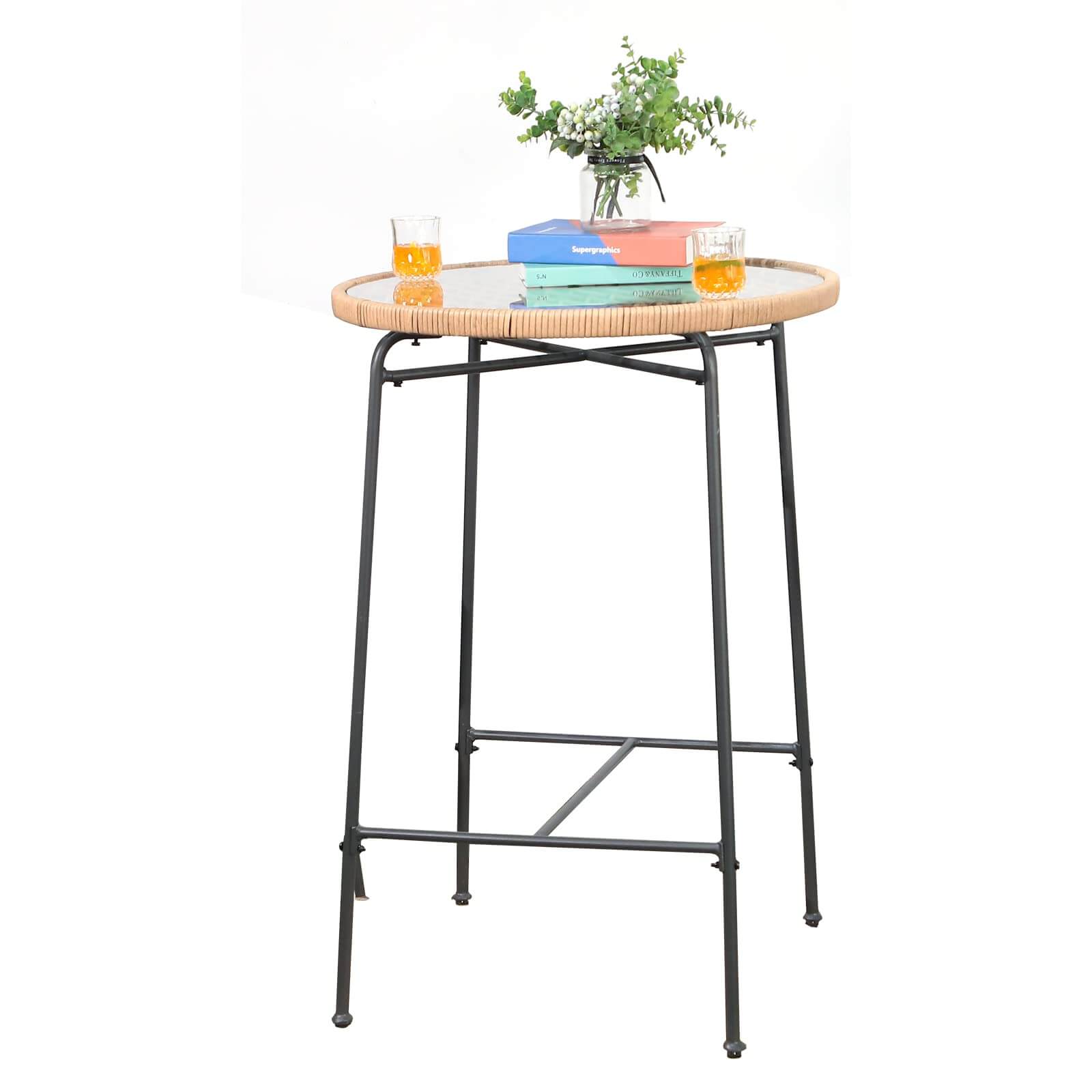 27.5” Steel Bar Height Table Wicker Patio Round High Top Table For Indoor Outdoor | Orange-Casual