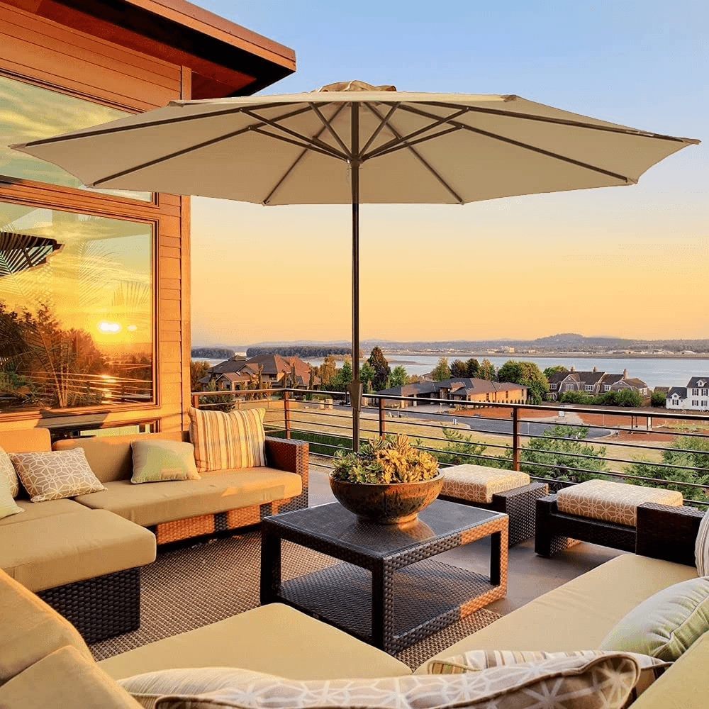 11' Patio Round Umbrella, 8 Steel Ribs Polyester Large Table Market Umbrella, 4 Colors | Orange-Casual