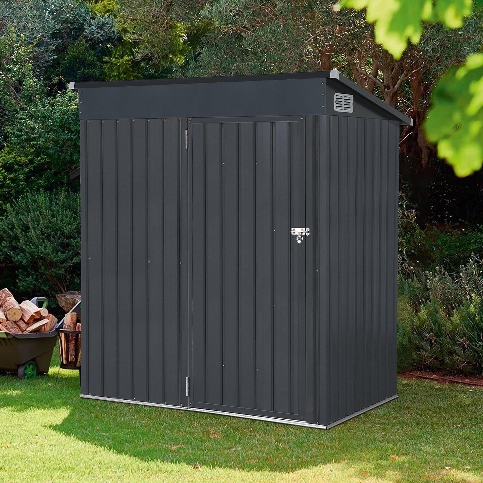 5'x 3' Outdoor Storage Shed, Metal Garden Tool Shed for Backyard, Patio, Lawn, Black | Orange-Casual