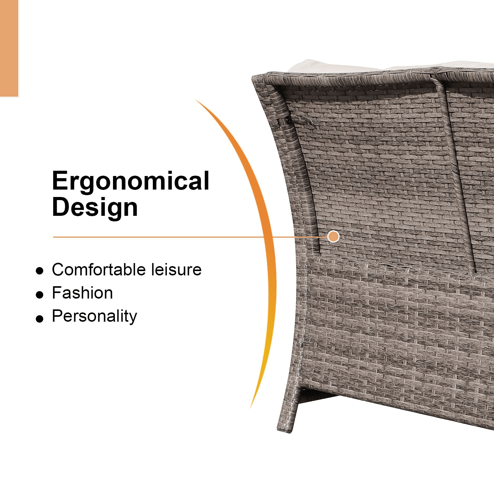 2pcs Loveseat Set with Storage Bin Wicker Outdoor Conversation Set | Orange-Casual