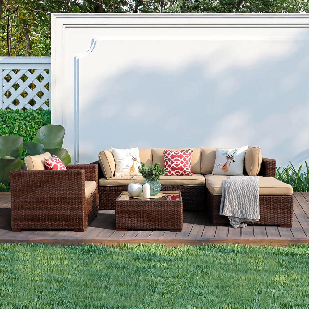 6pcs Outdoor Sectional Sets Wicker Patio Furniture Set with Coffee Table | Orange-Casual