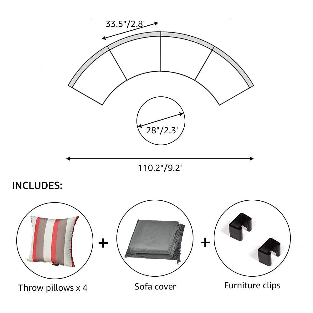 5pcs Outdoor Curved Sofas Wicker Half-Moon Sectional Set, 4 Colors | Orange-Casual