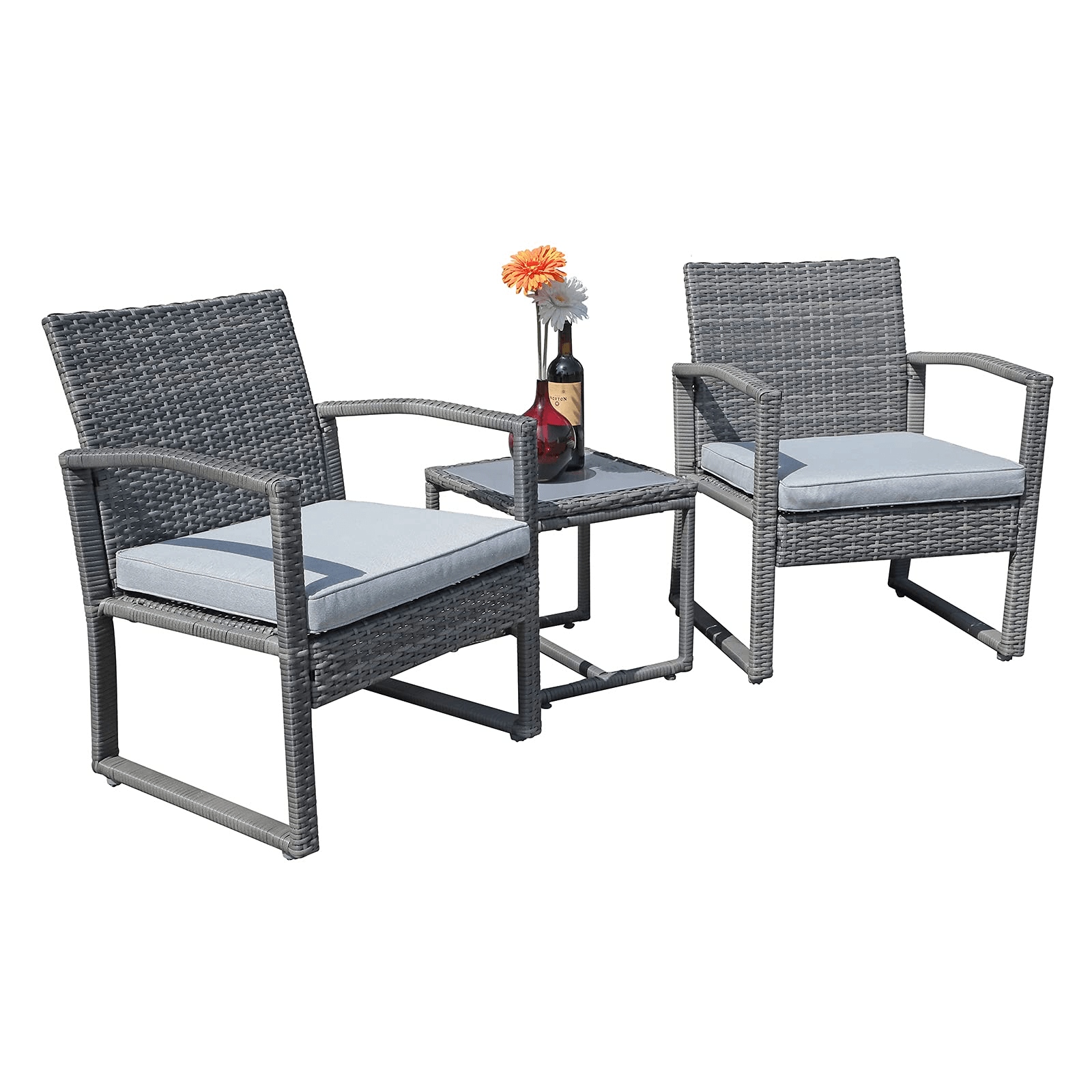 3pcs Patio Bistro Set Wicker Patio Conversation Set Outdoor Rattan Chair Set  | Orange-Casual