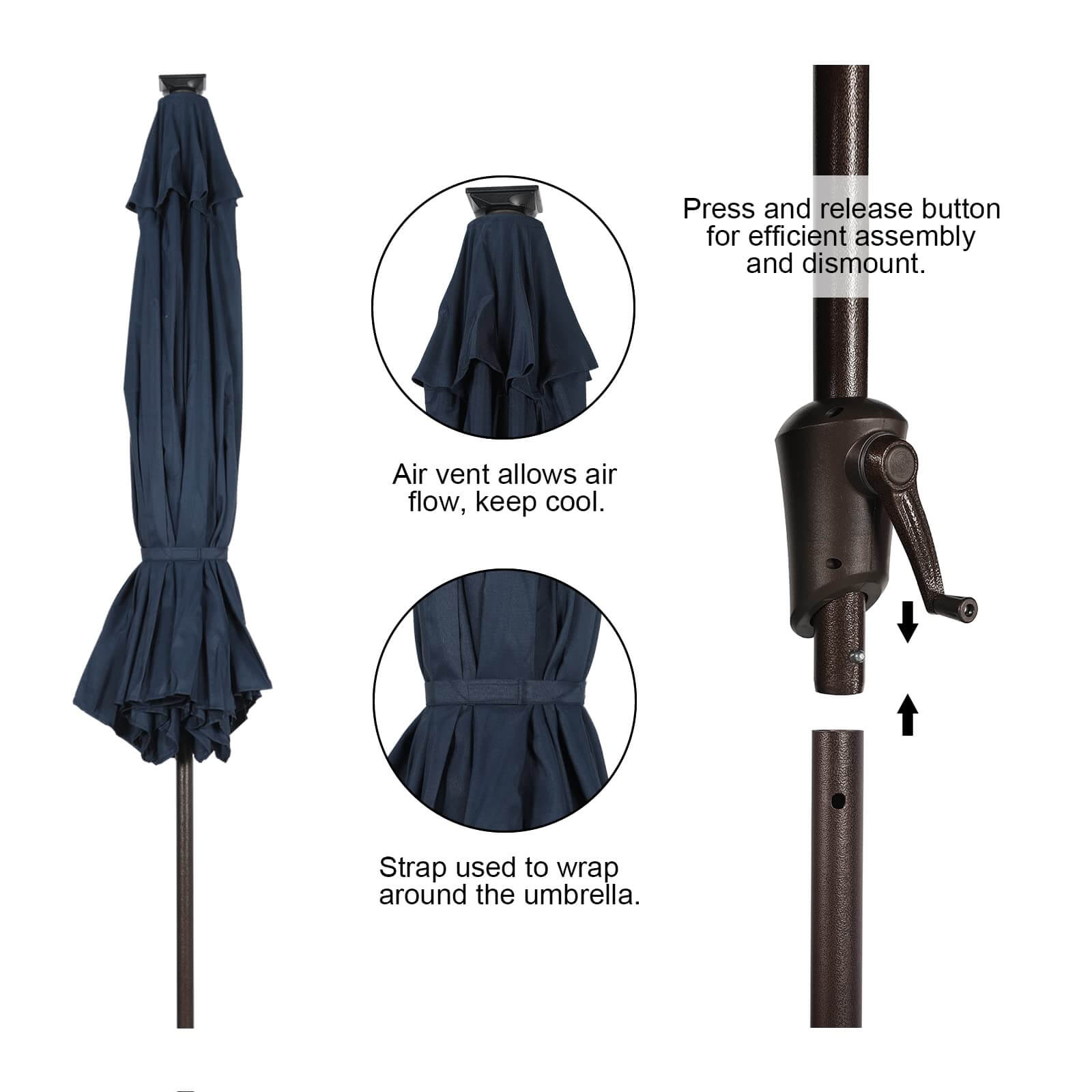 9ft Patio Umbrella with LED Lights Polyester Umbrella with Tilt and Crank, 5 Colors | Orange-Casual